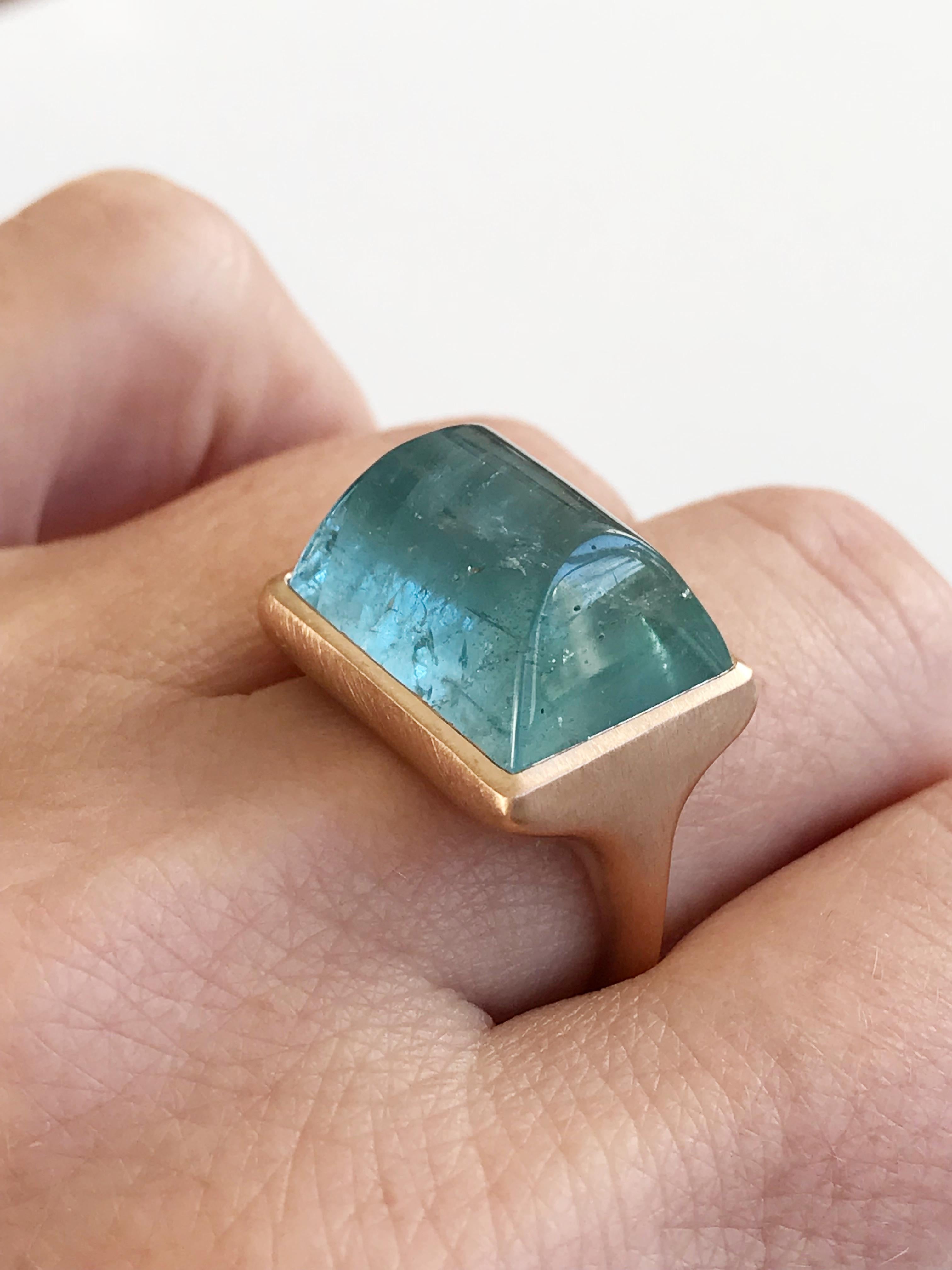 Dalben Rectangular Aquamarine Rose Gold Ring 3