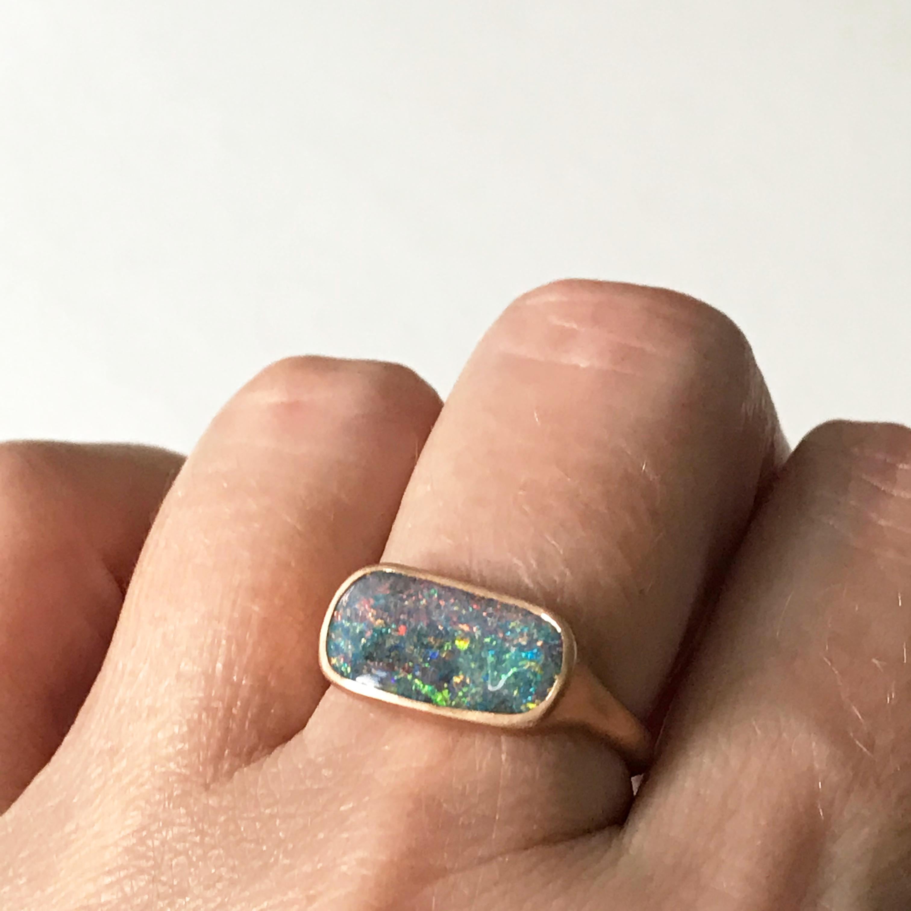 Dalben Rectangular Australian Boulder Opal Rose Gold Ring 2