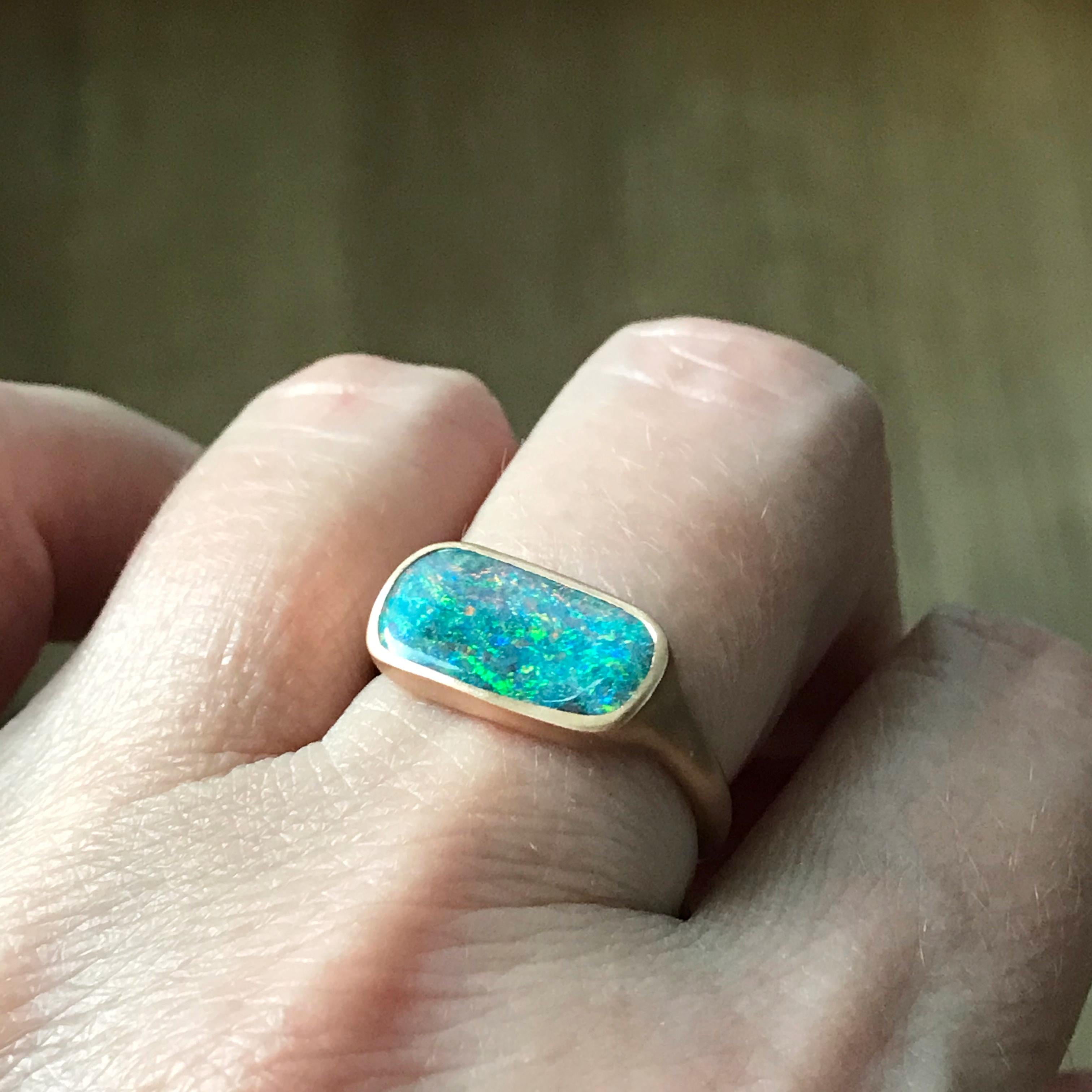 Dalben Rectangular Australian Boulder Opal Rose Gold Ring 5