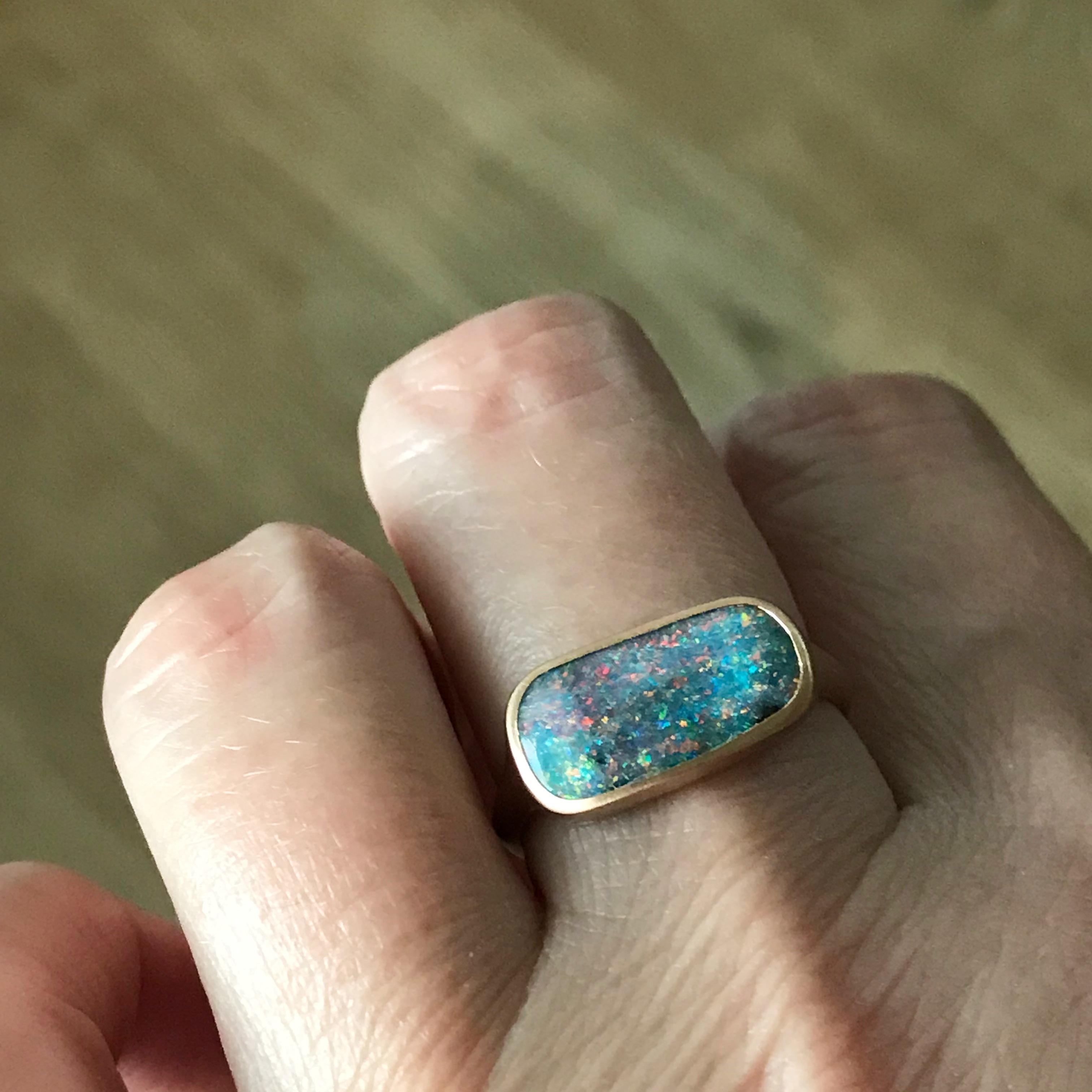 Dalben Rectangular Australian Boulder Opal Rose Gold Ring 6