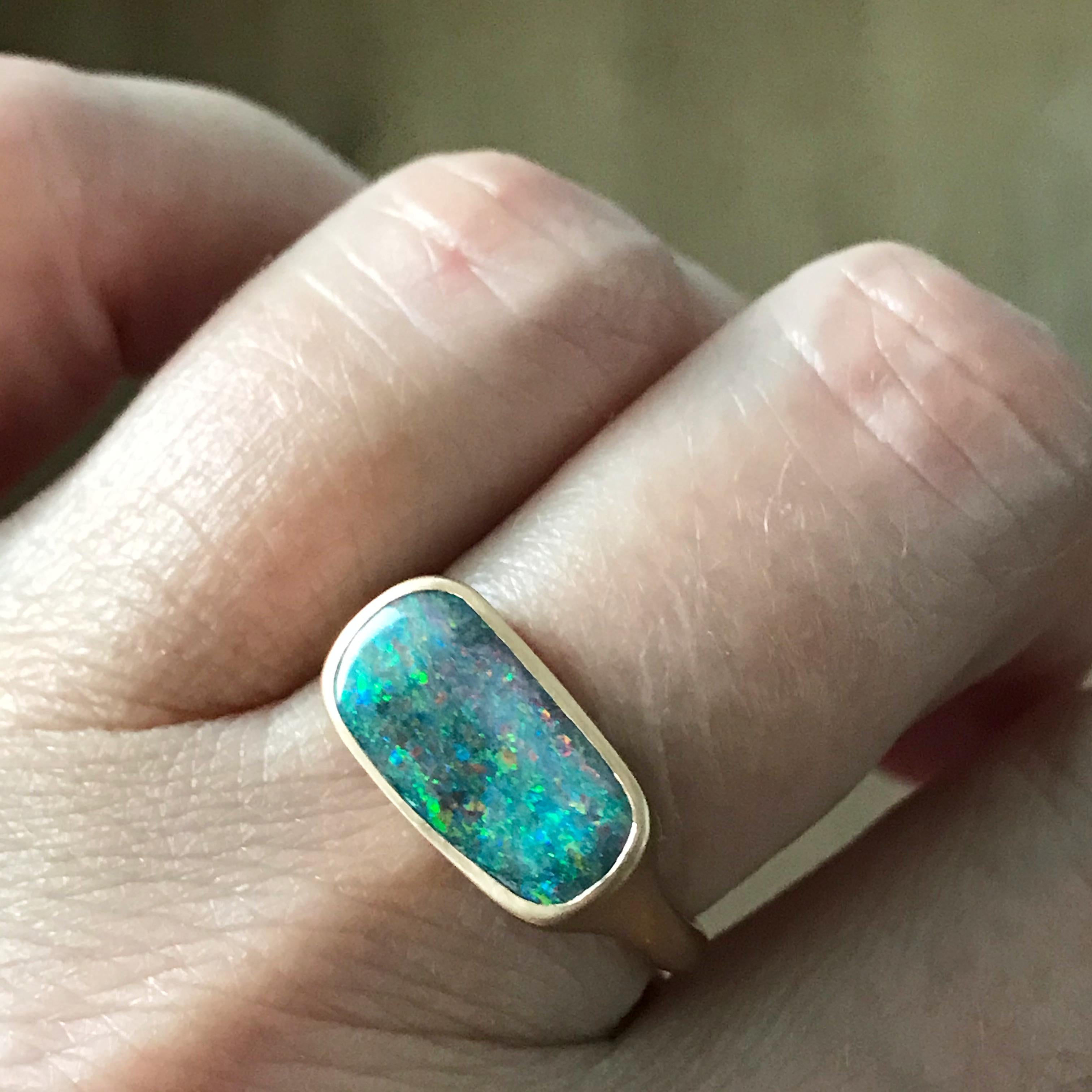 Dalben Rectangular Australian Boulder Opal Rose Gold Ring 7