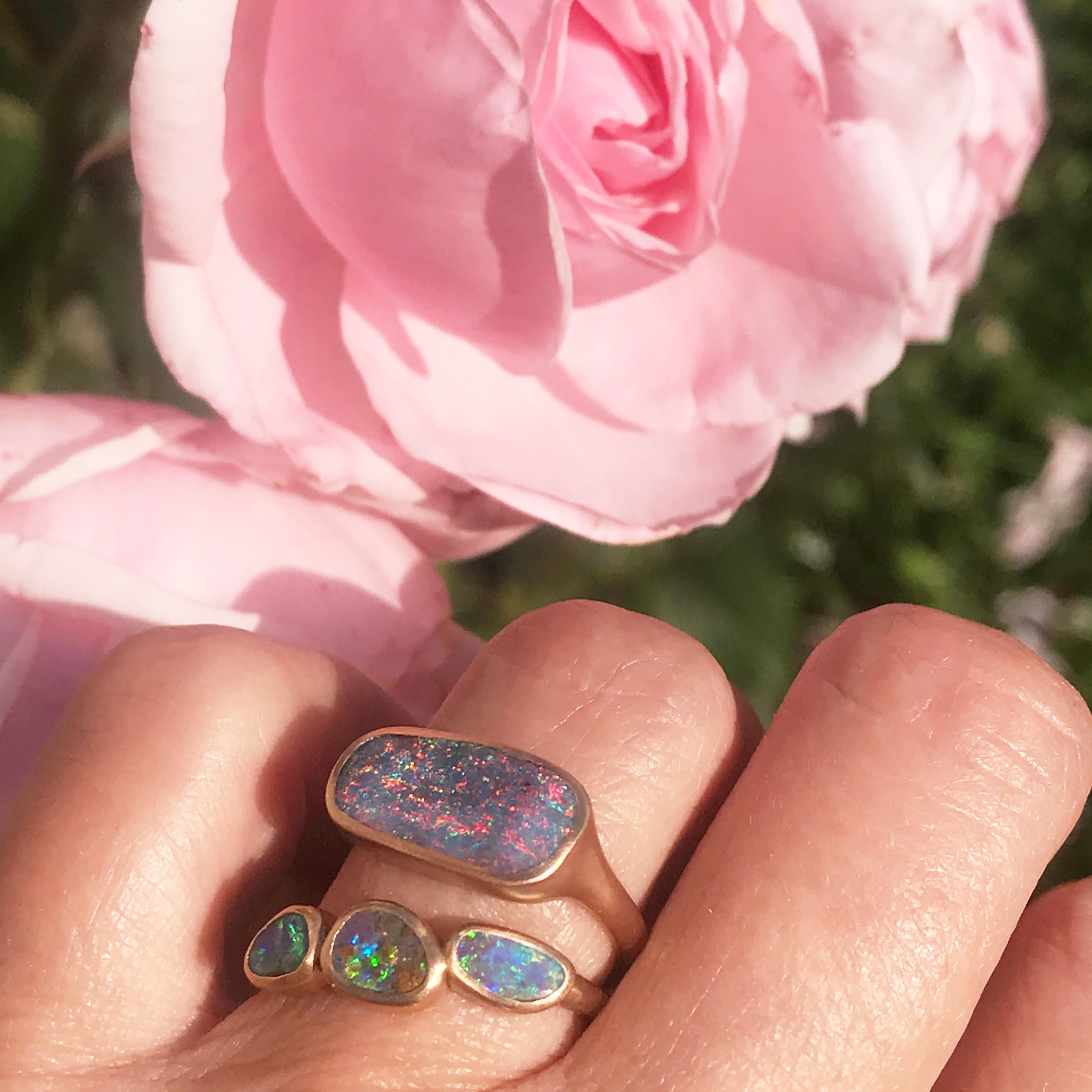 Dalben Rectangular Australian Boulder Opal Rose Gold Ring 8