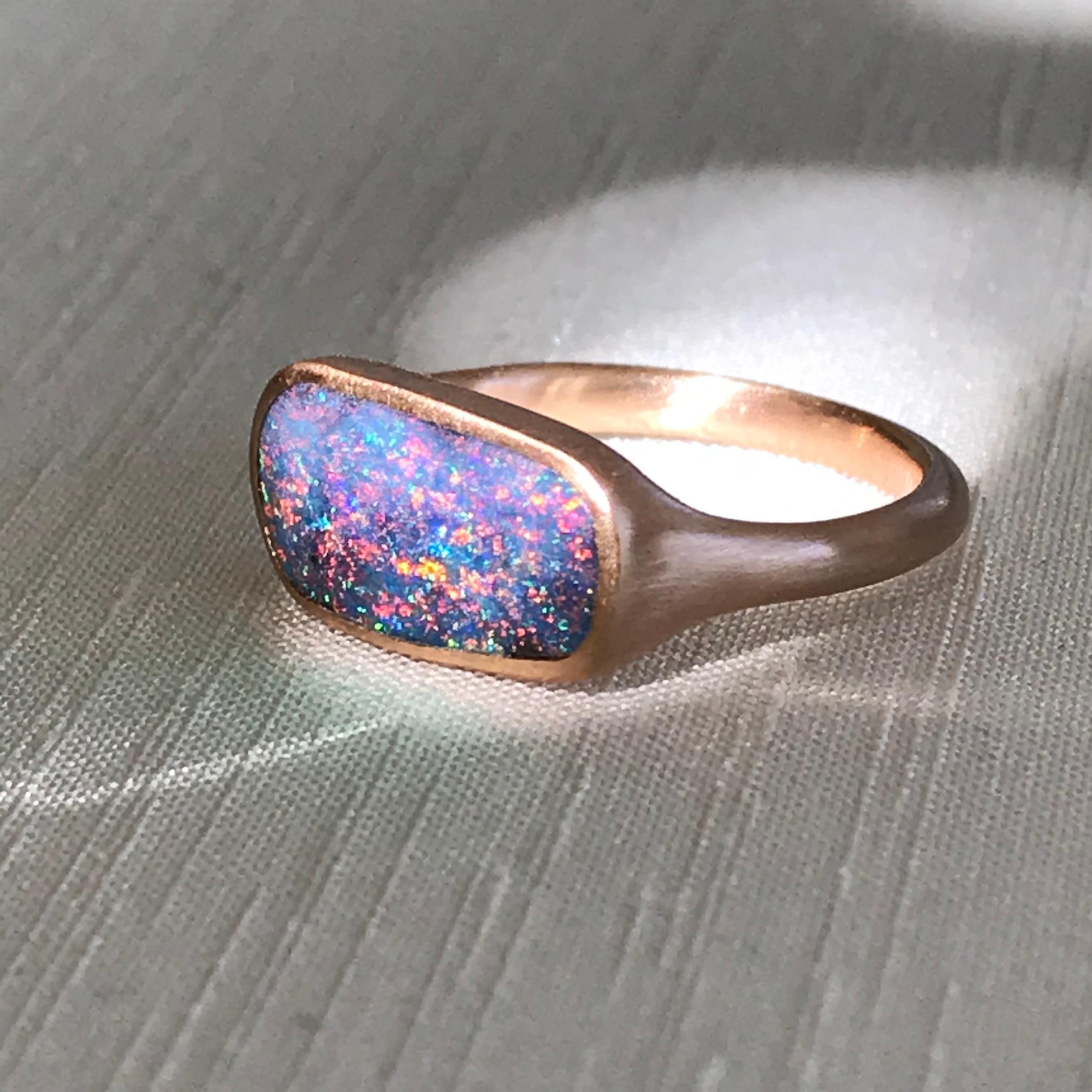 Dalben Rectangular Australian Boulder Opal Rose Gold Ring 9