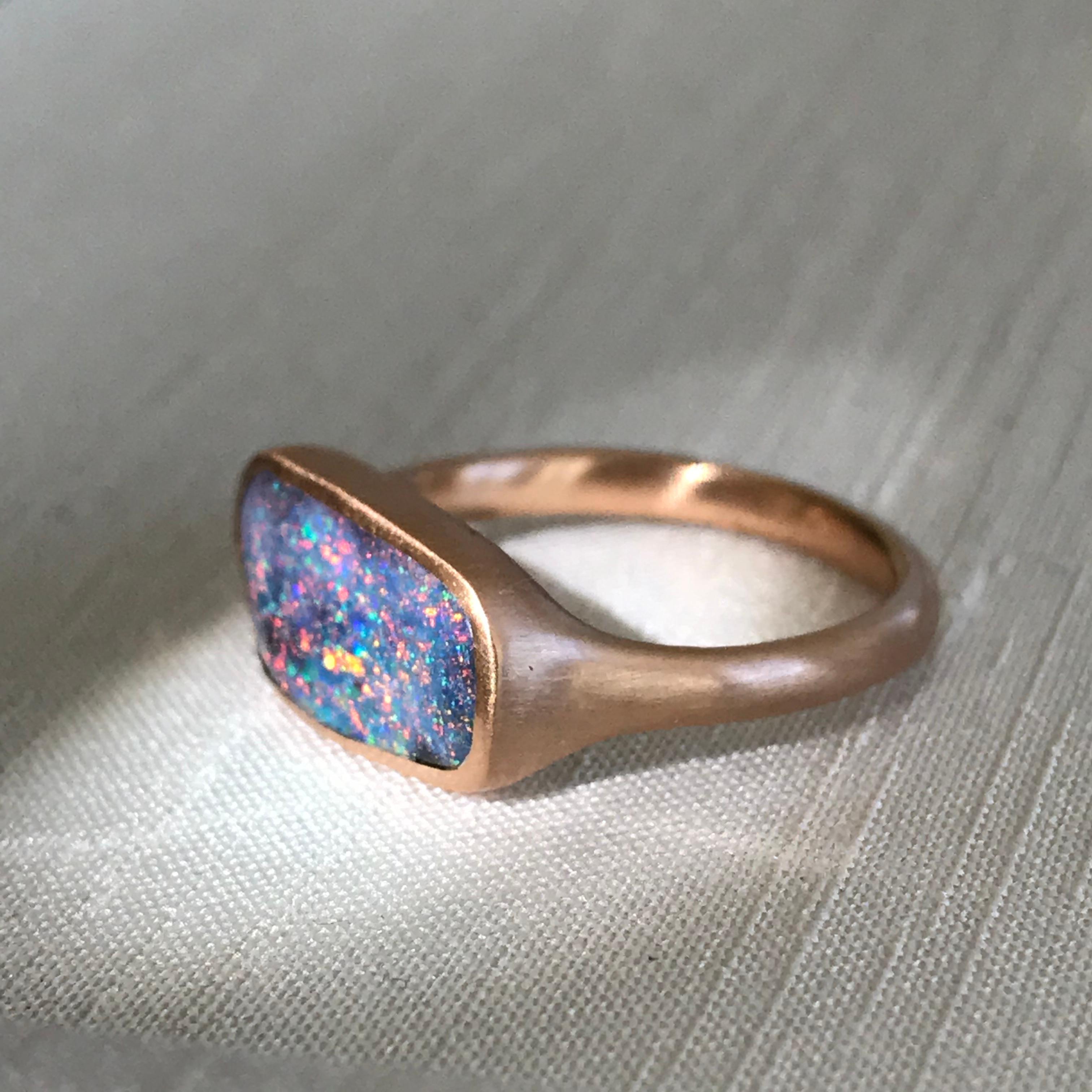 Dalben Rectangular Australian Boulder Opal Rose Gold Ring 10