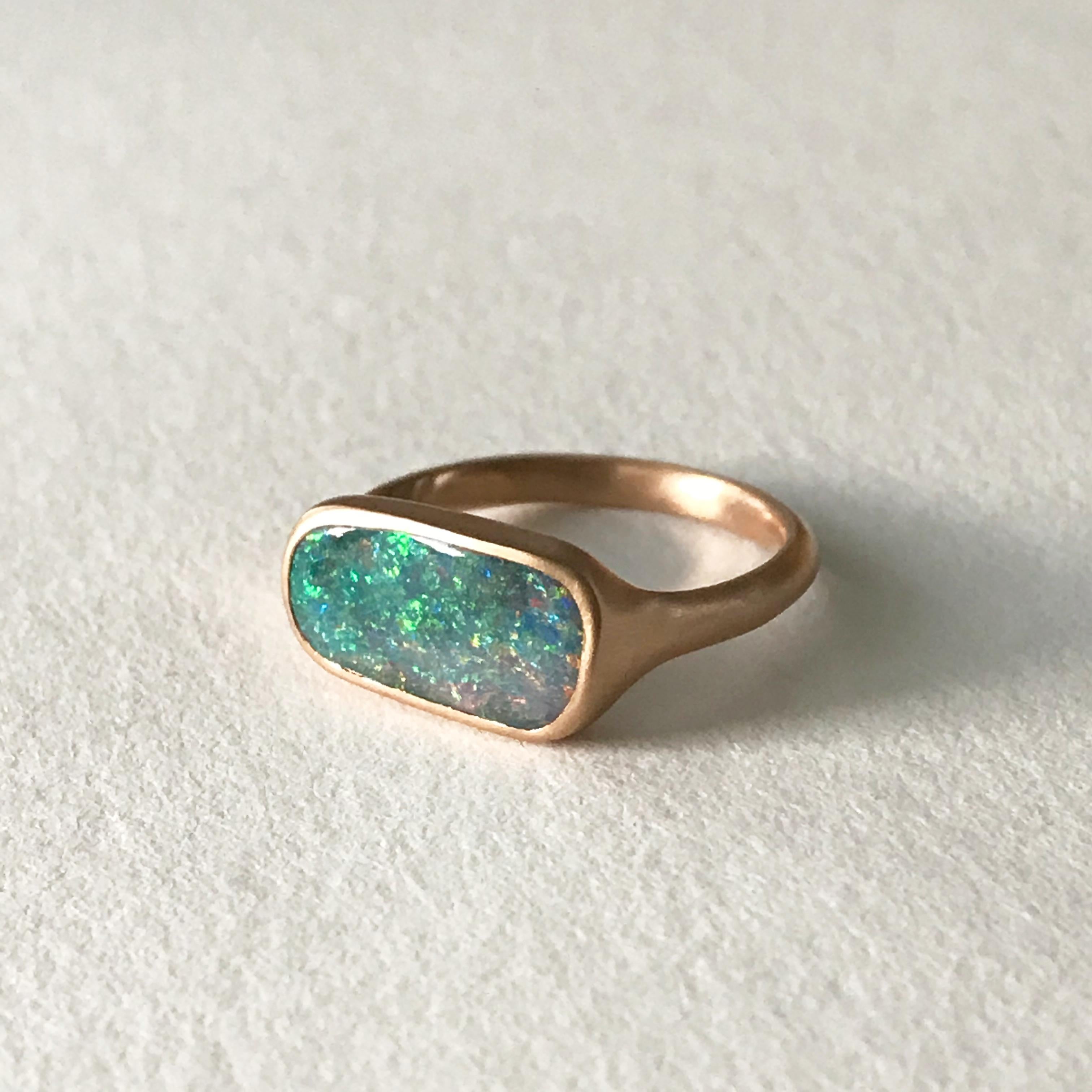 Contemporary Dalben Rectangular Australian Boulder Opal Rose Gold Ring