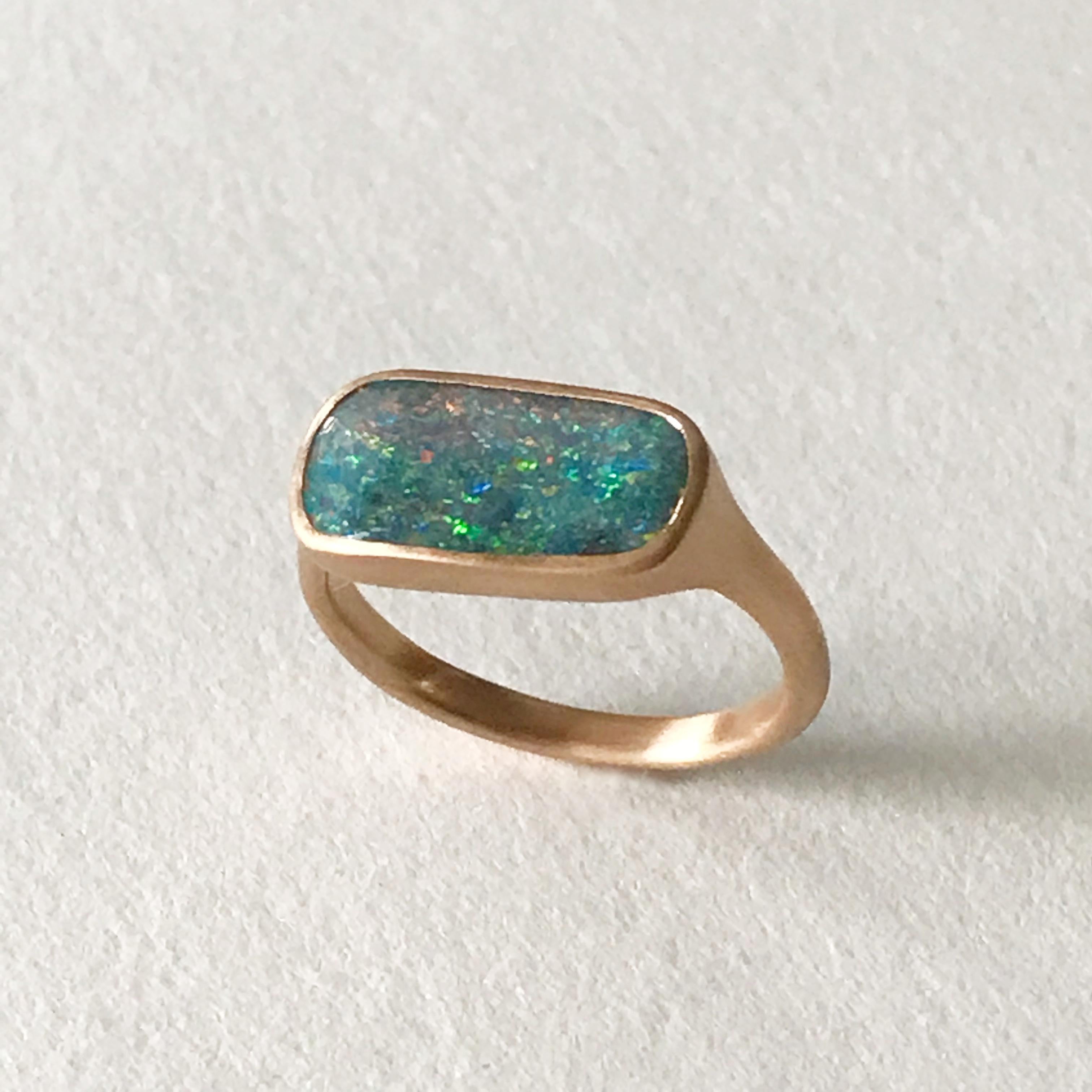 Rough Cut Dalben Rectangular Australian Boulder Opal Rose Gold Ring