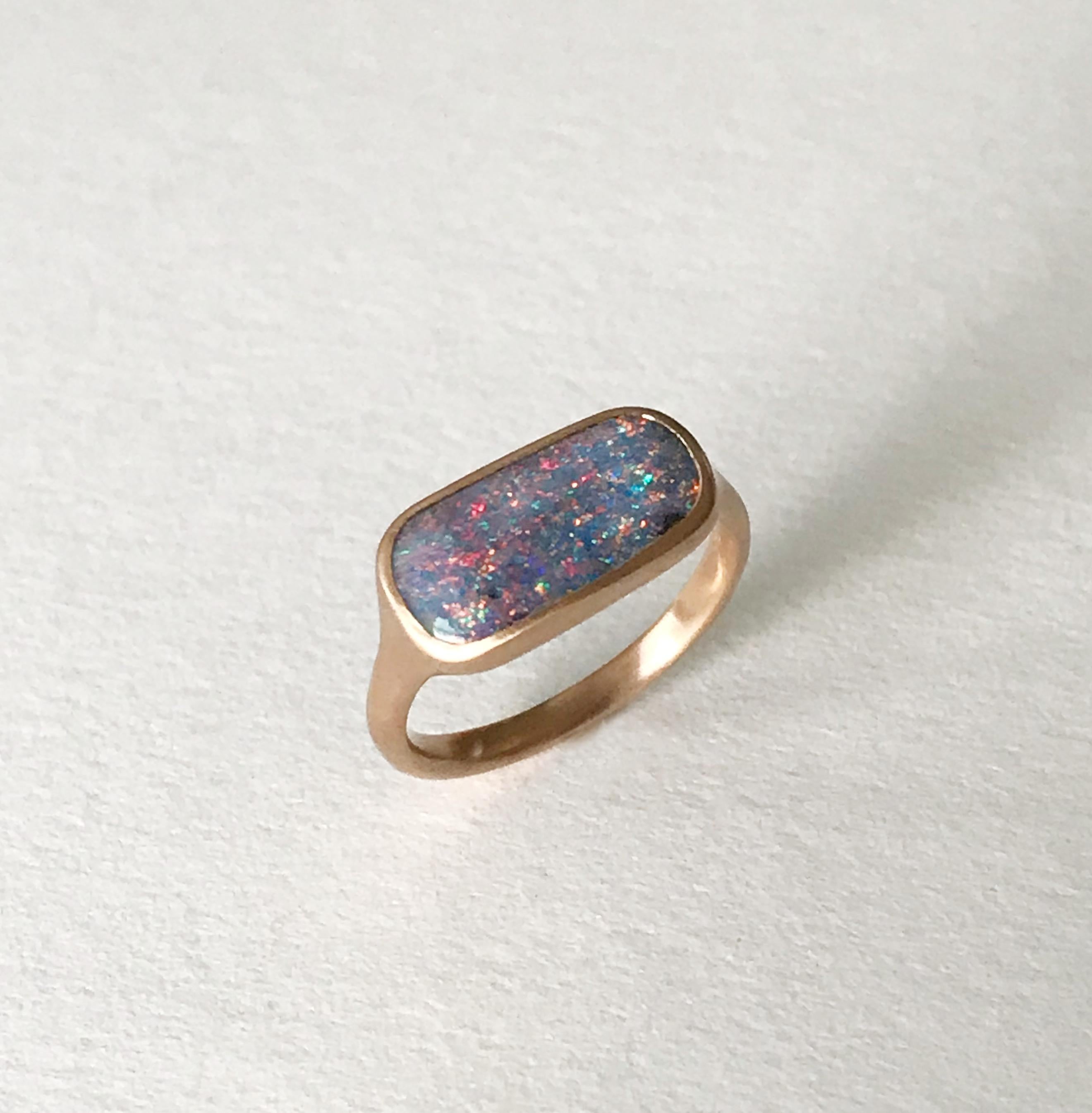 Dalben Rectangular Australian Boulder Opal Rose Gold Ring In New Condition In Como, IT