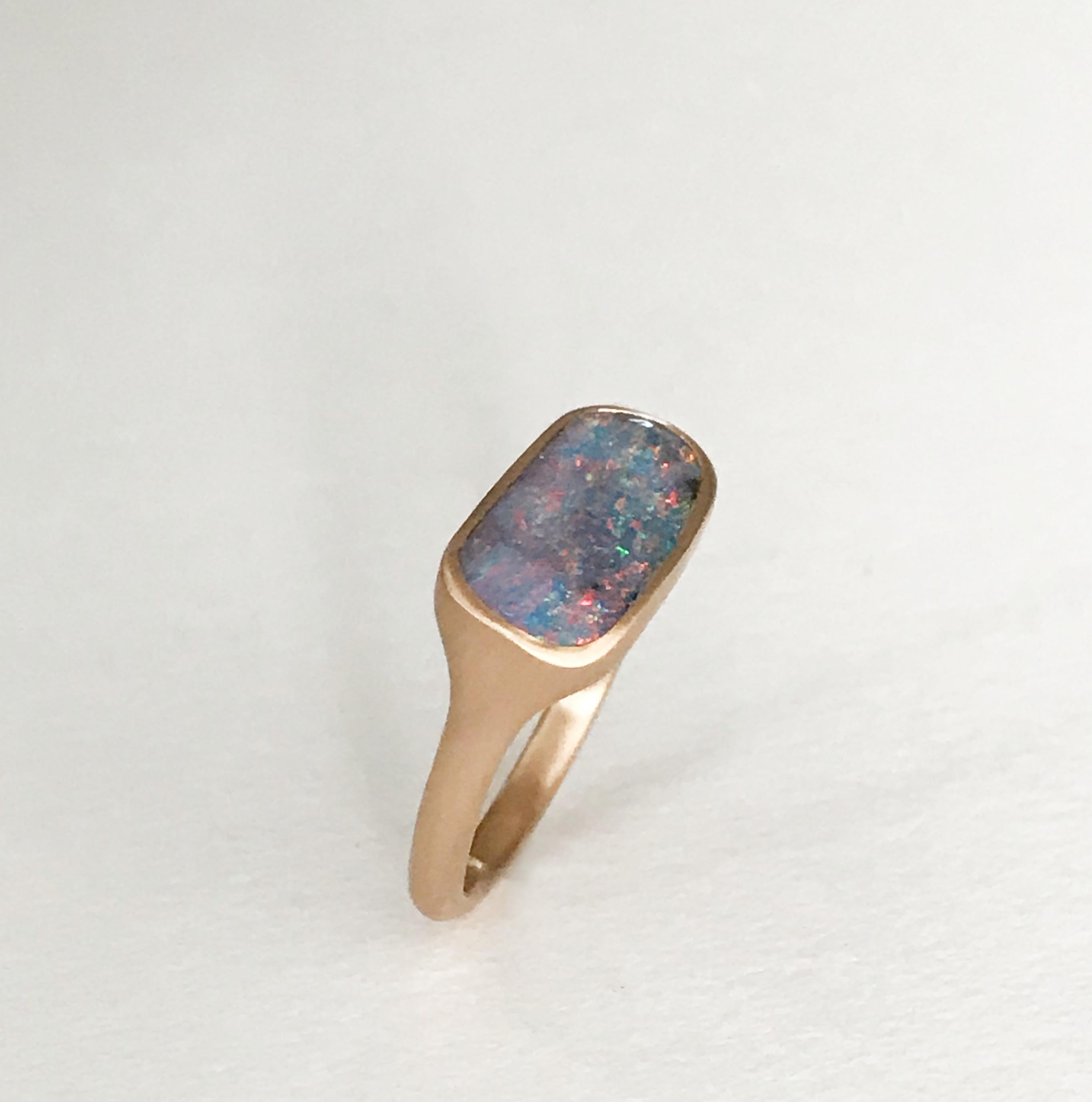Dalben Rectangular Australian Boulder Opal Rose Gold Ring 1
