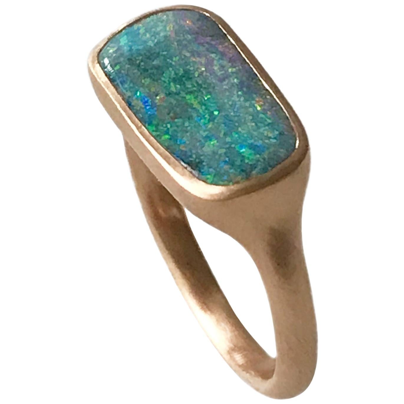 Dalben Rectangular Australian Boulder Opal Rose Gold Ring