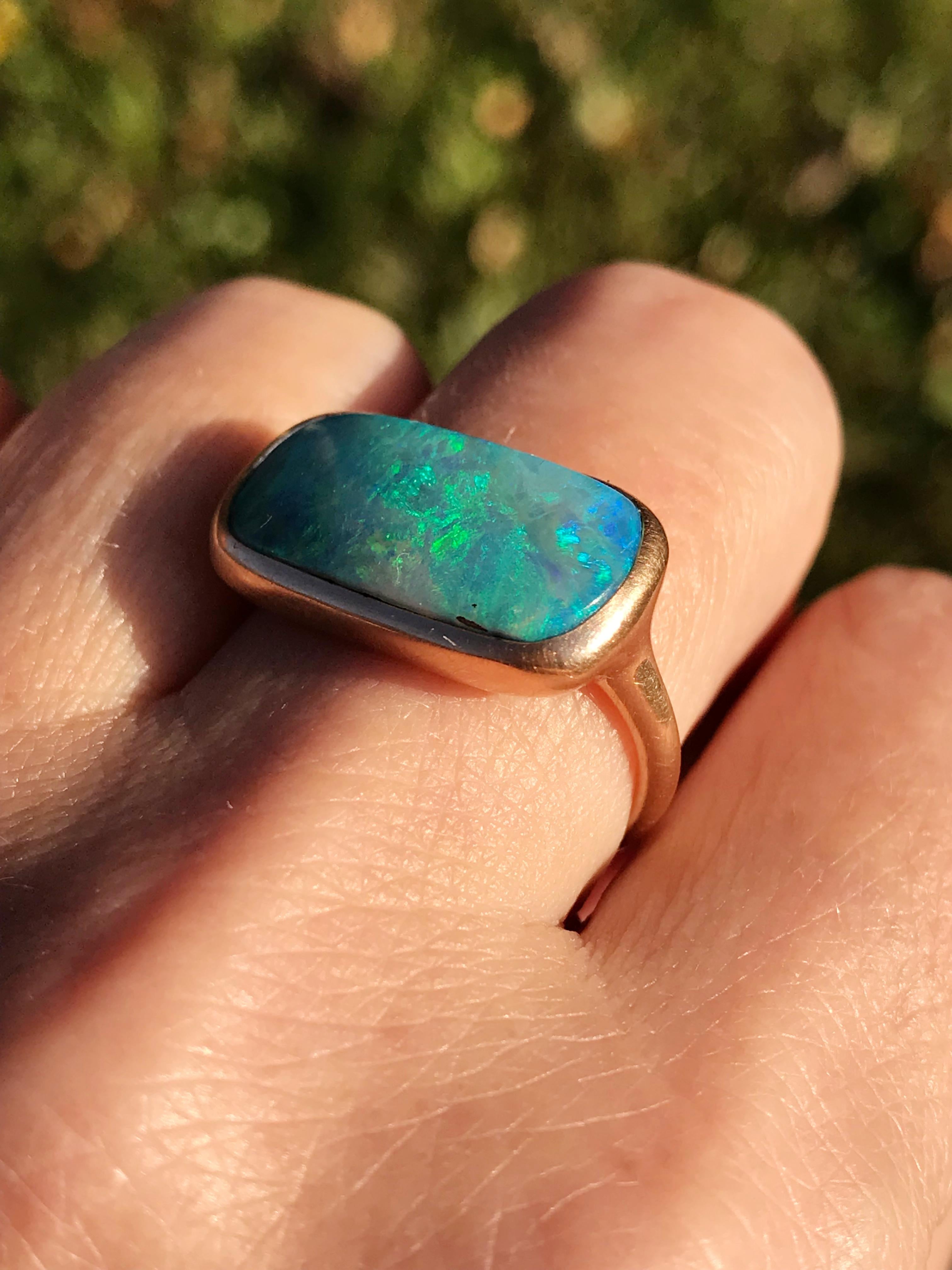 Dalben Rectangular Boulder Opal Rose Gold Ring 6