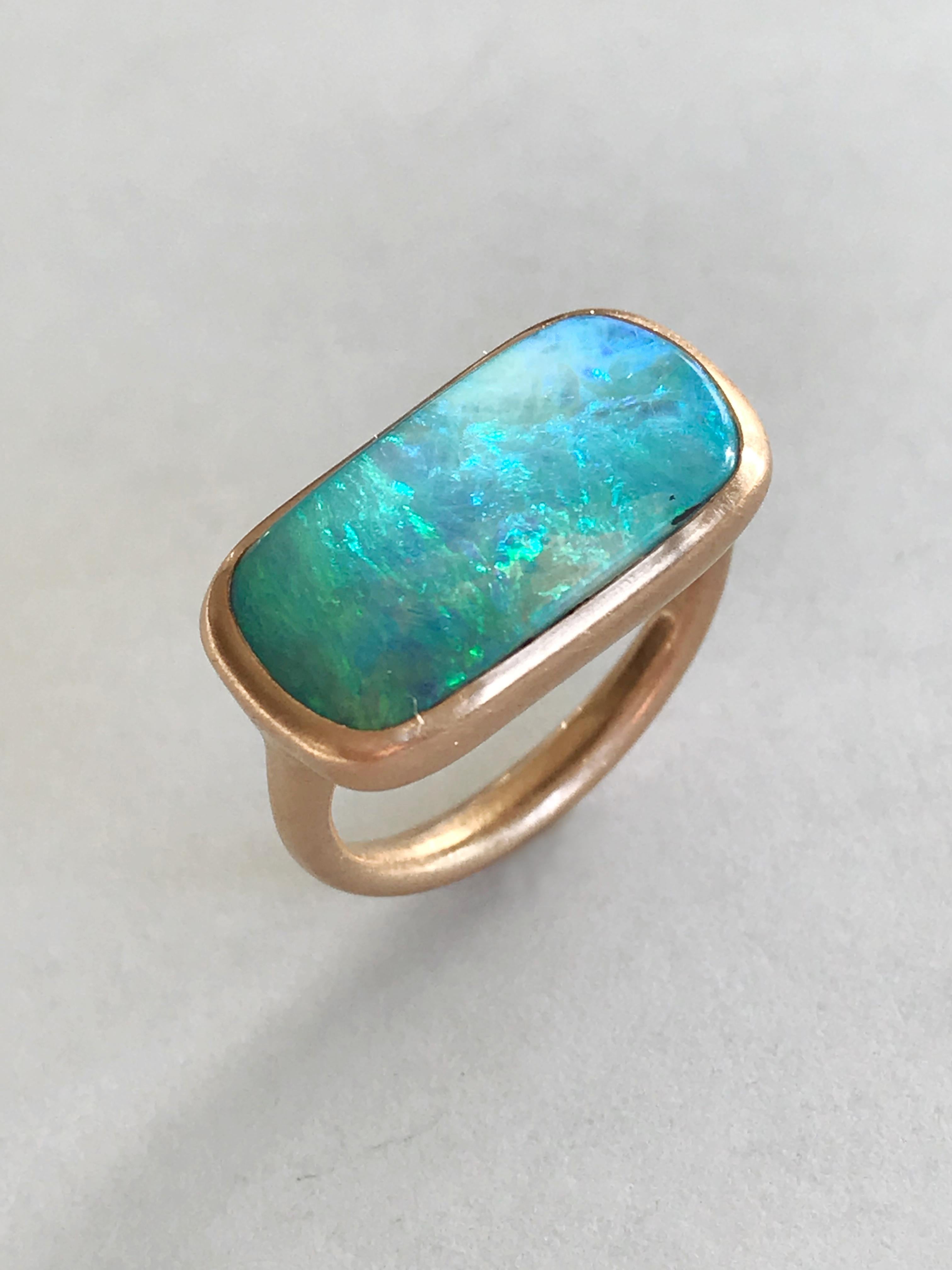 Contemporary Dalben Rectangular Boulder Opal Rose Gold Ring