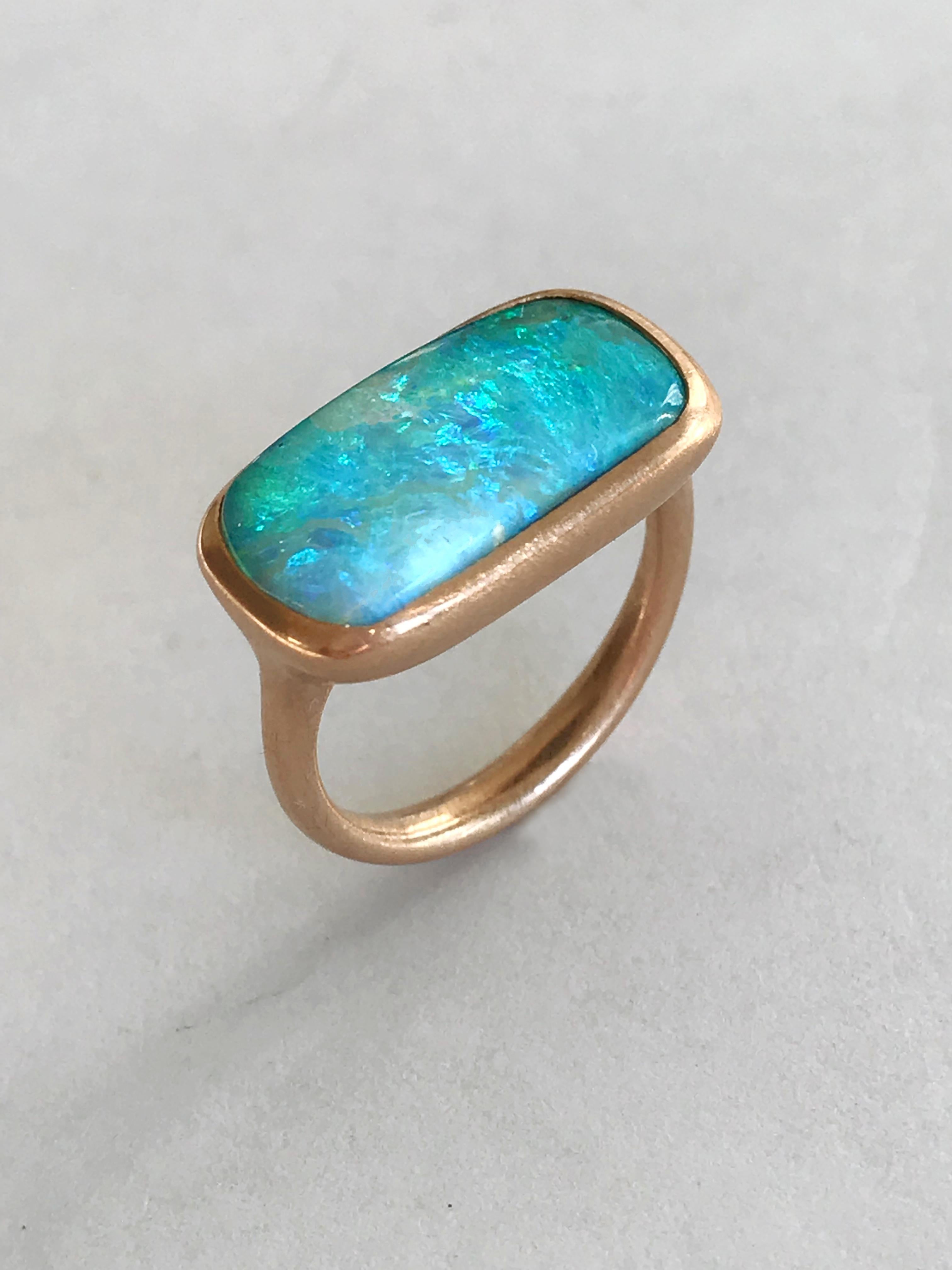 Dalben Rectangular Boulder Opal Rose Gold Ring In New Condition In Como, IT