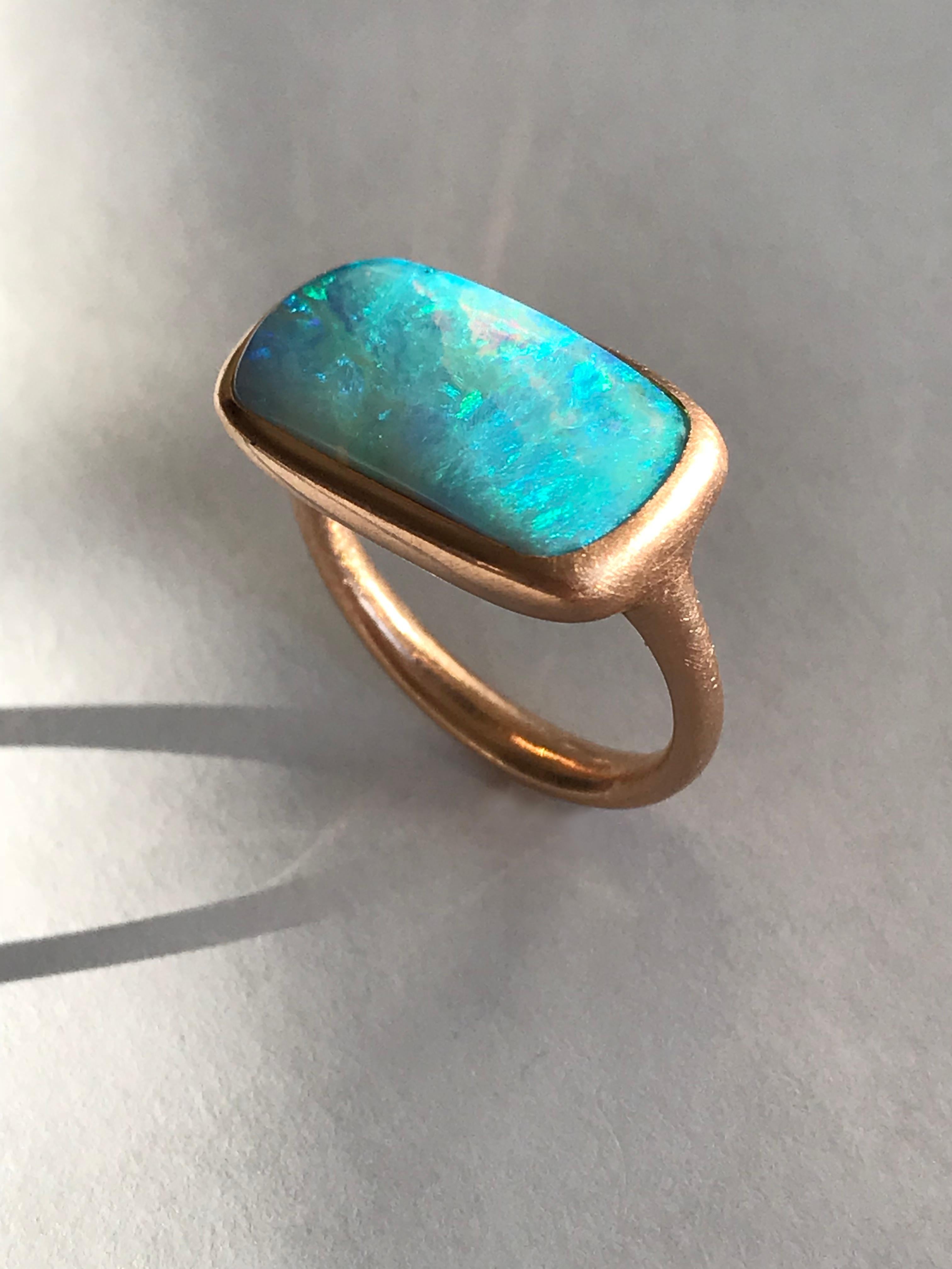 Dalben Rectangular Boulder Opal Rose Gold Ring 1