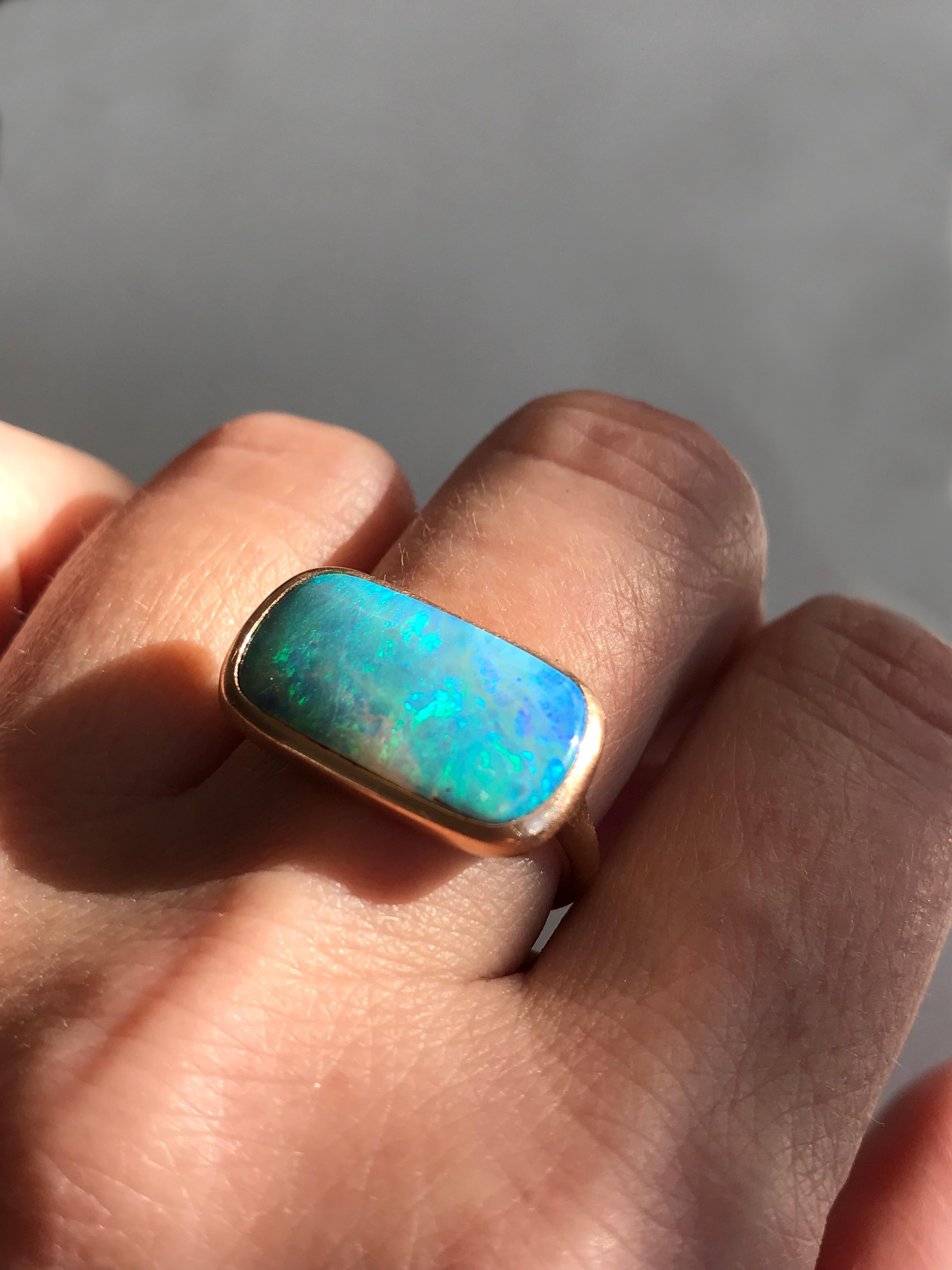 Dalben Rectangular Boulder Opal Rose Gold Ring 4