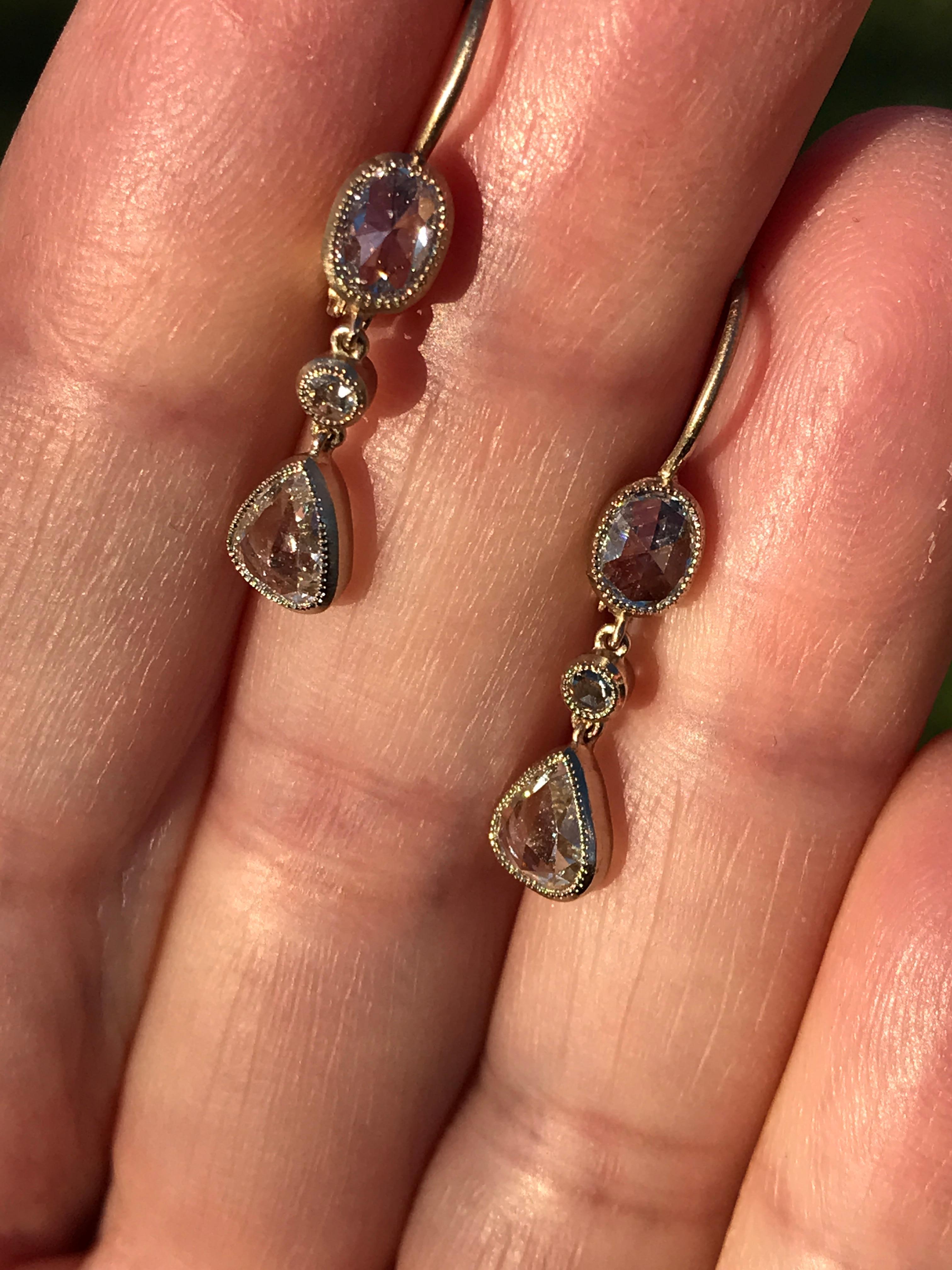 Dalben Rose Cut Diamanten Weißgold  Tropfenohrringe im Angebot 4