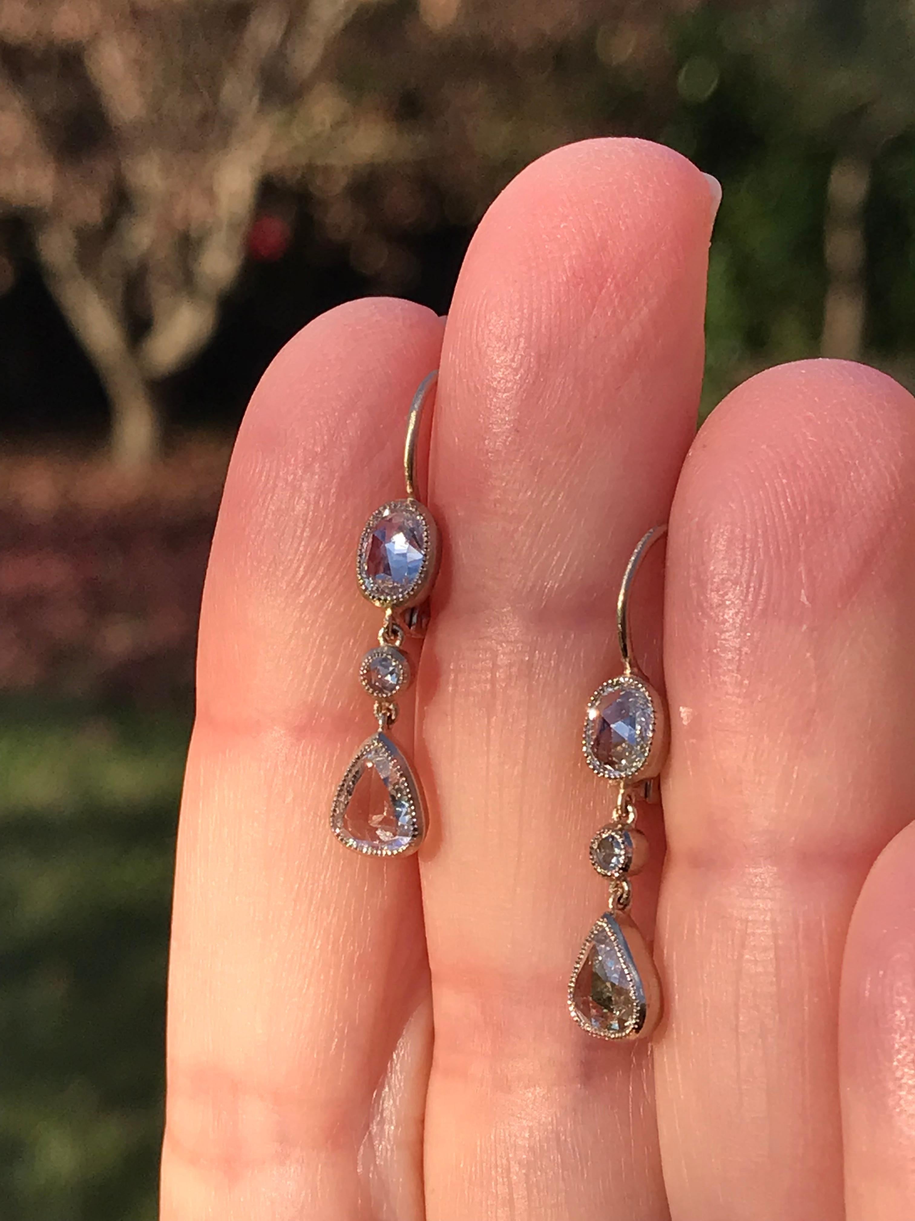 Dalben Rose Cut Diamanten Weißgold  Tropfenohrringe (Zeitgenössisch) im Angebot