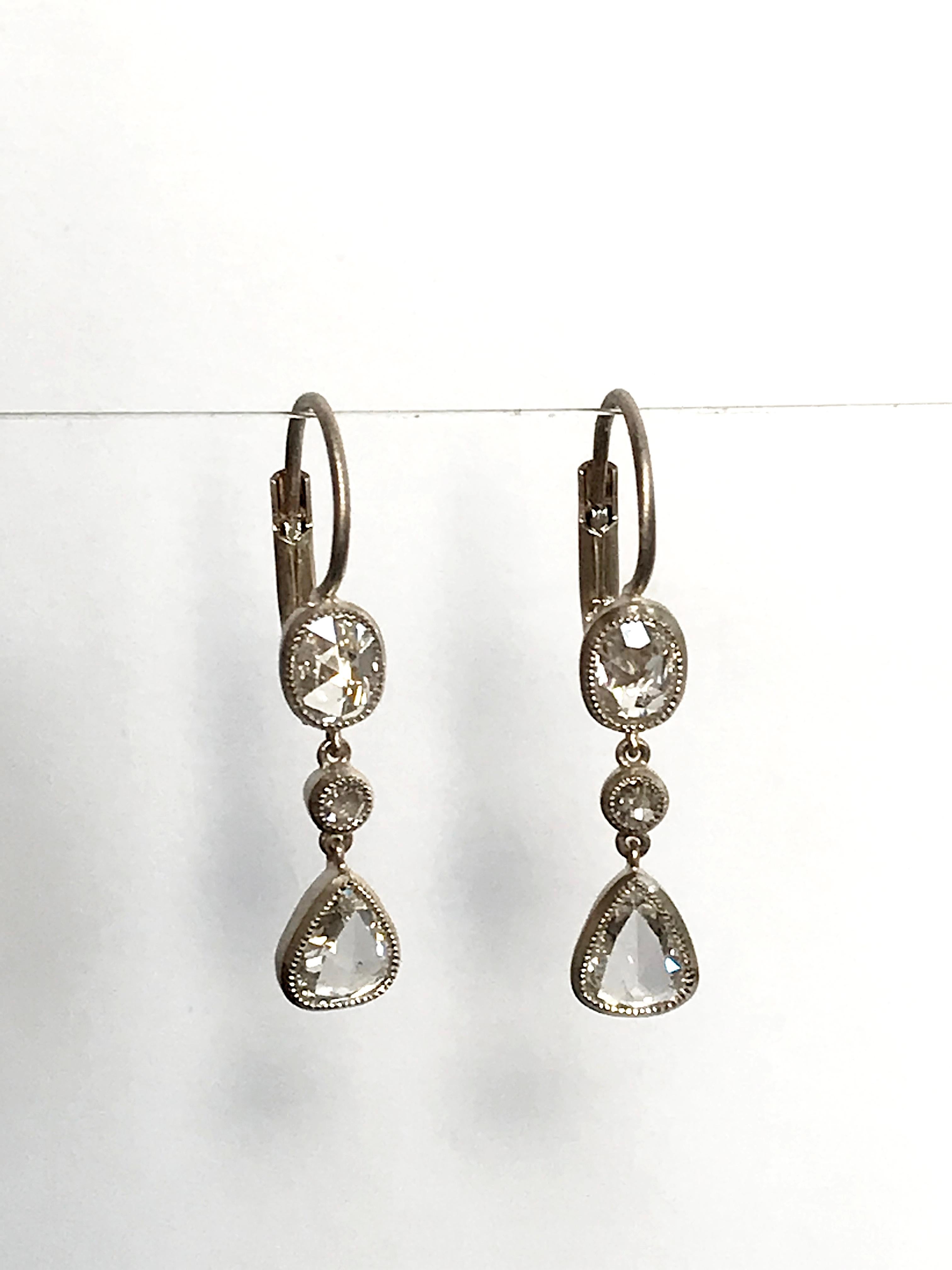 Dalben Rose Cut Diamanten Weißgold  Tropfenohrringe (Rosenschliff) im Angebot