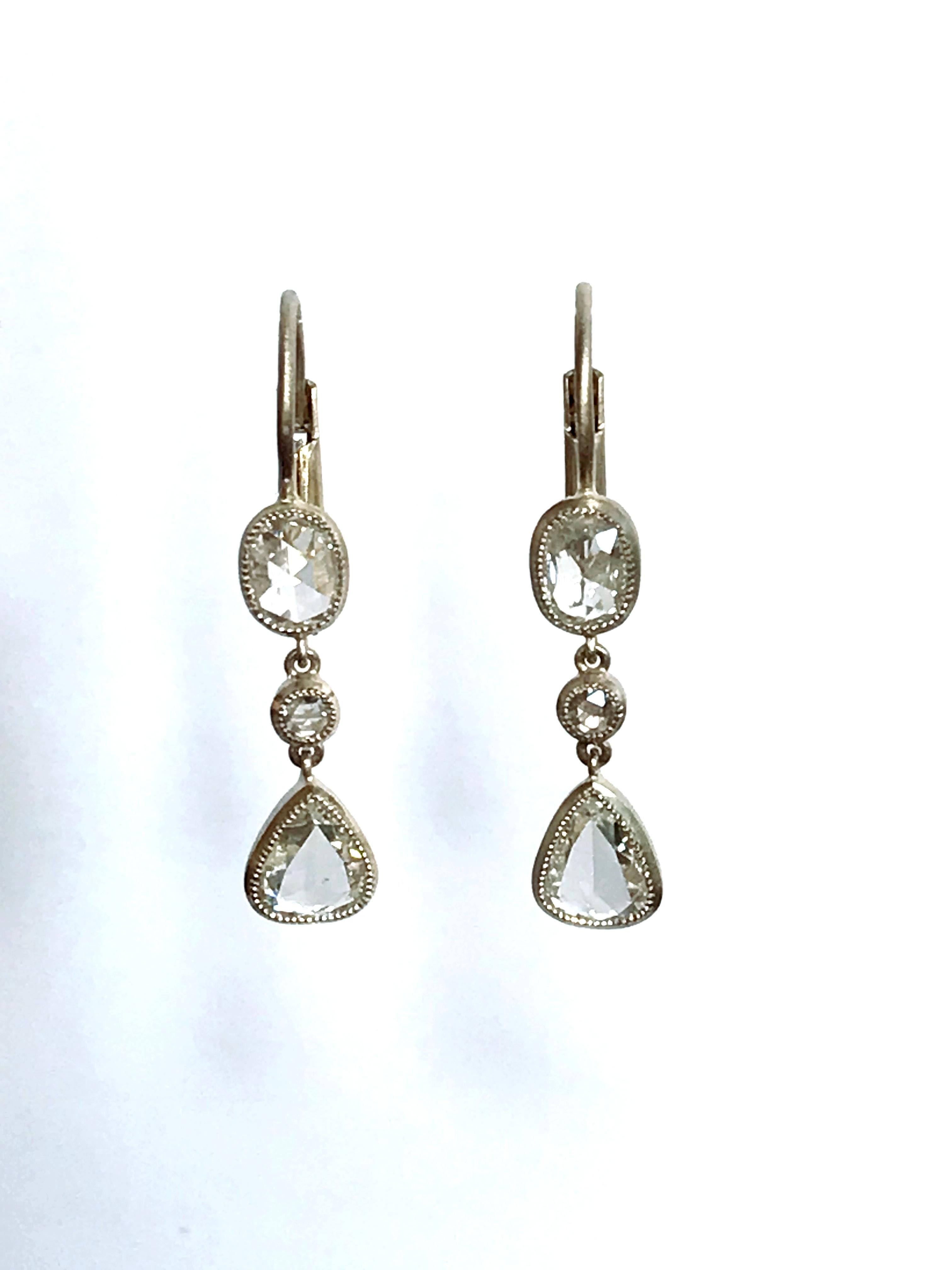 Dalben Rose Cut Diamanten Weißgold  Tropfenohrringe Damen im Angebot