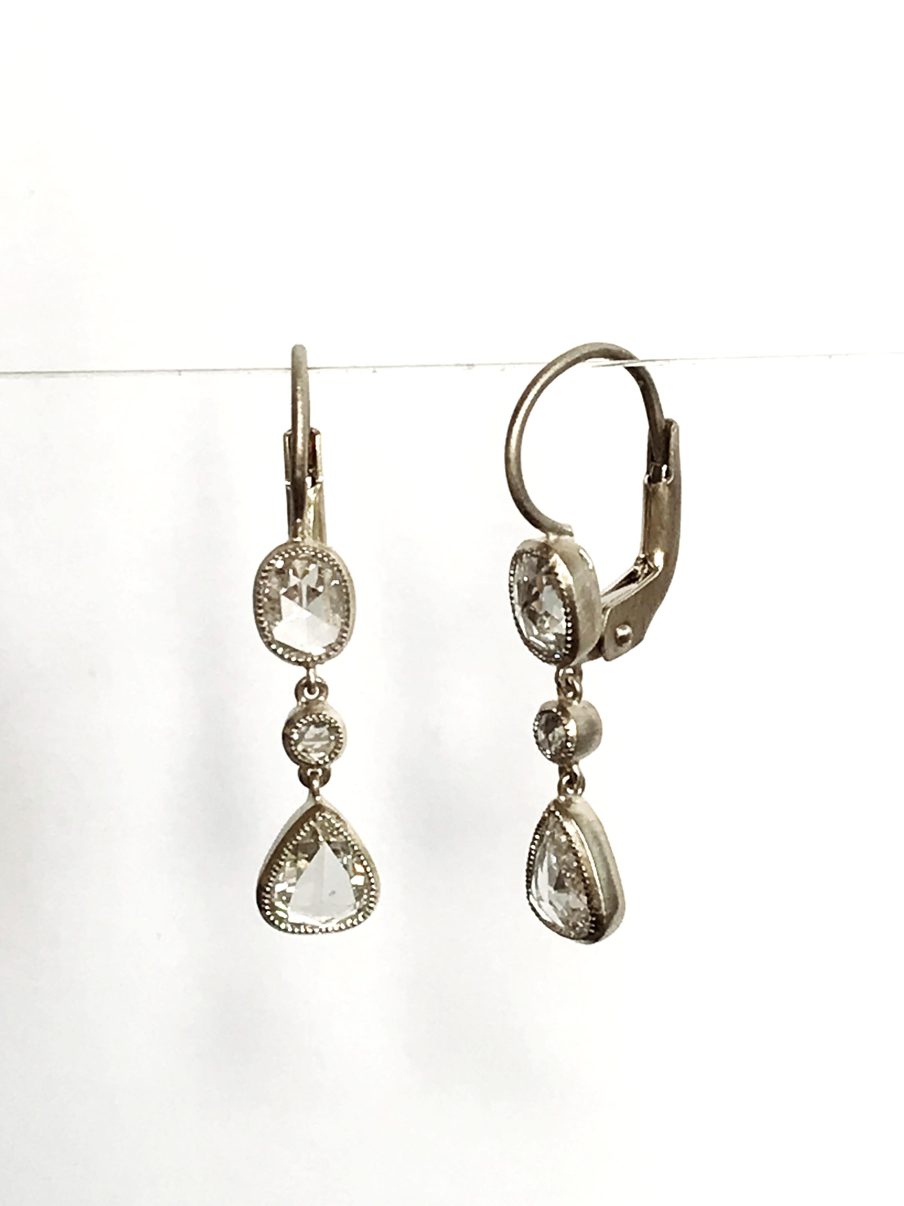 Dalben Rose Cut Diamanten Weißgold  Tropfenohrringe im Angebot 1