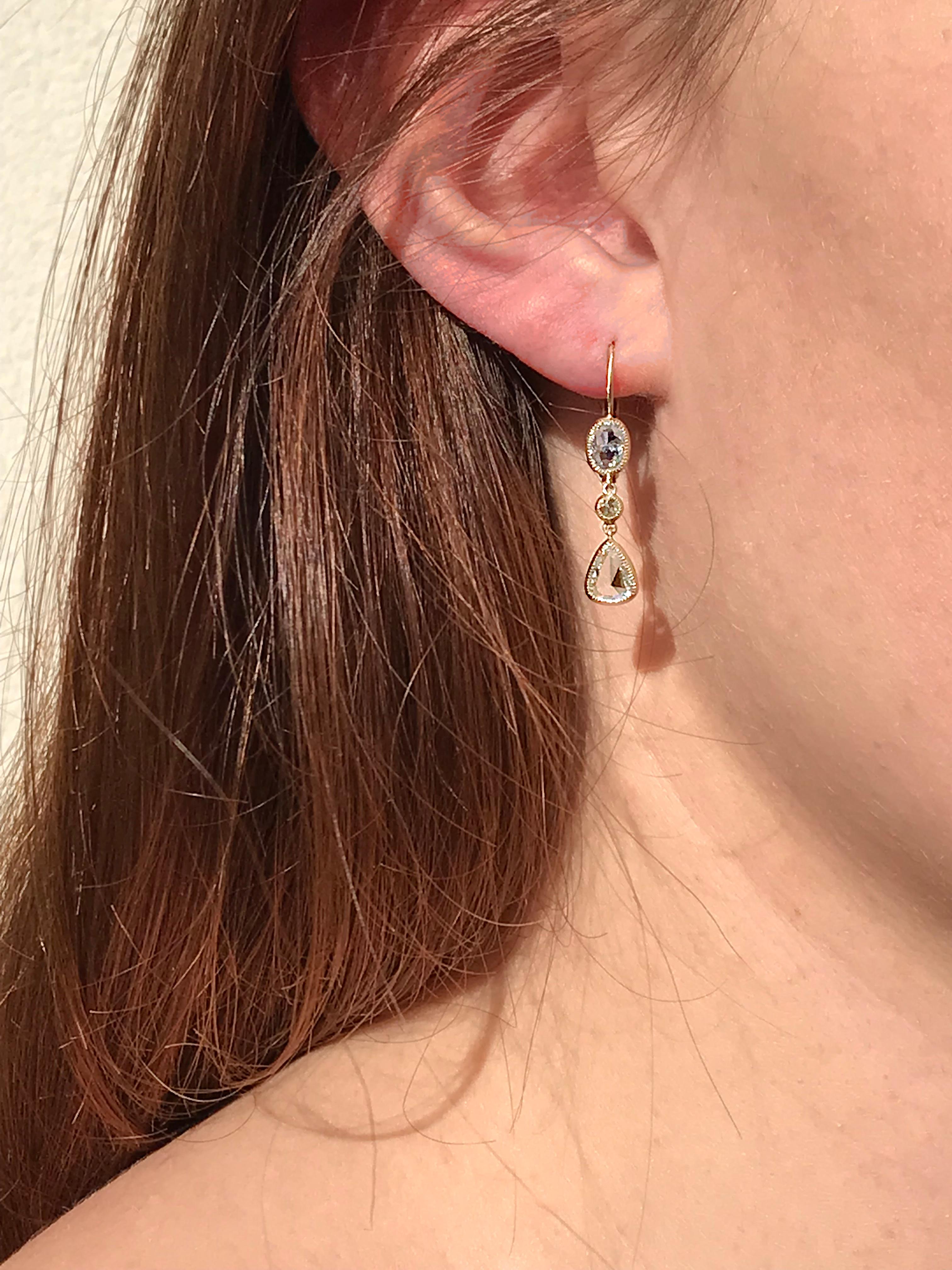 Dalben Rose Cut Diamanten Weißgold  Tropfenohrringe im Angebot 2