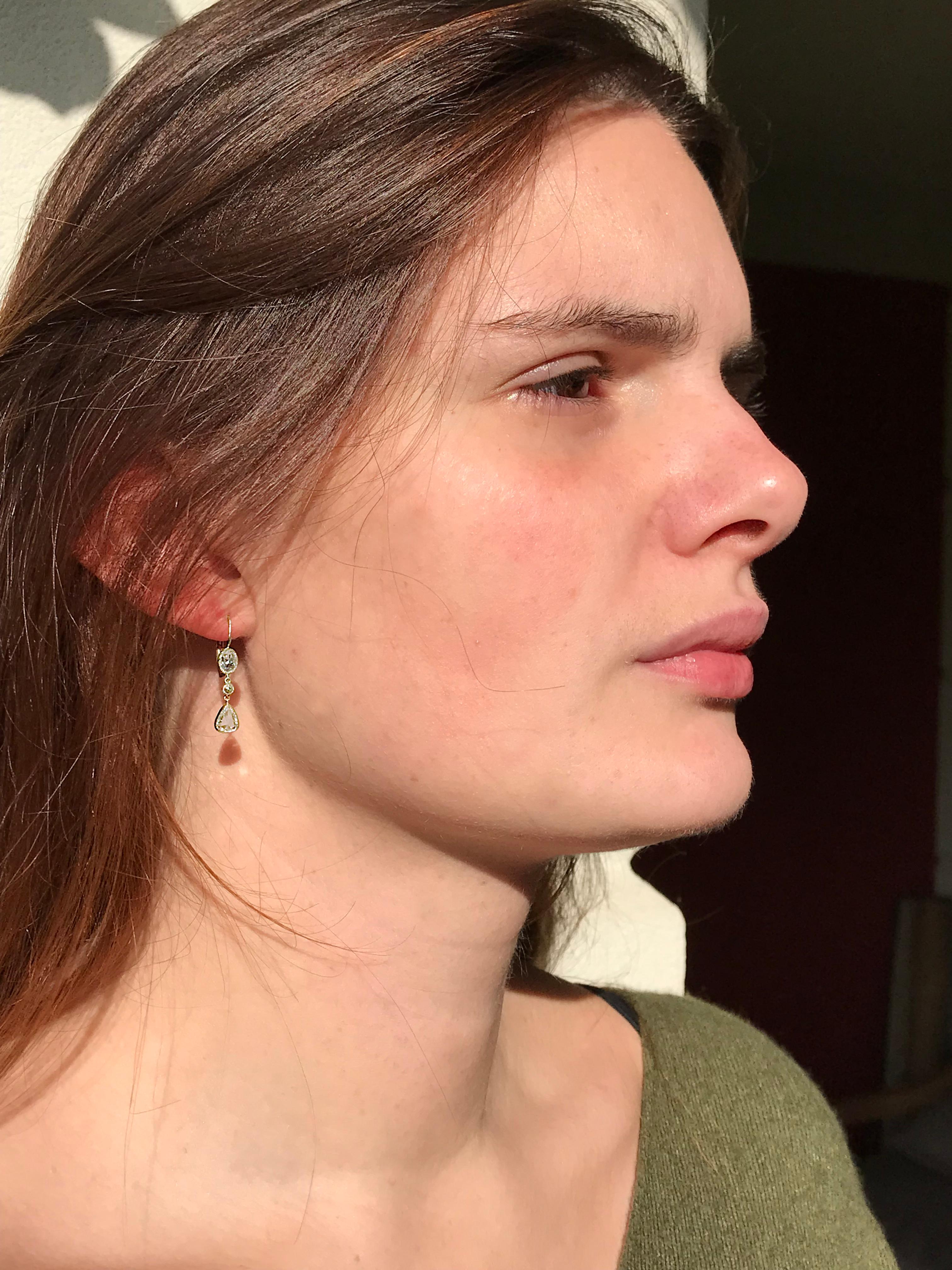 Dalben Rose Cut Diamanten Weißgold  Tropfenohrringe im Angebot 3