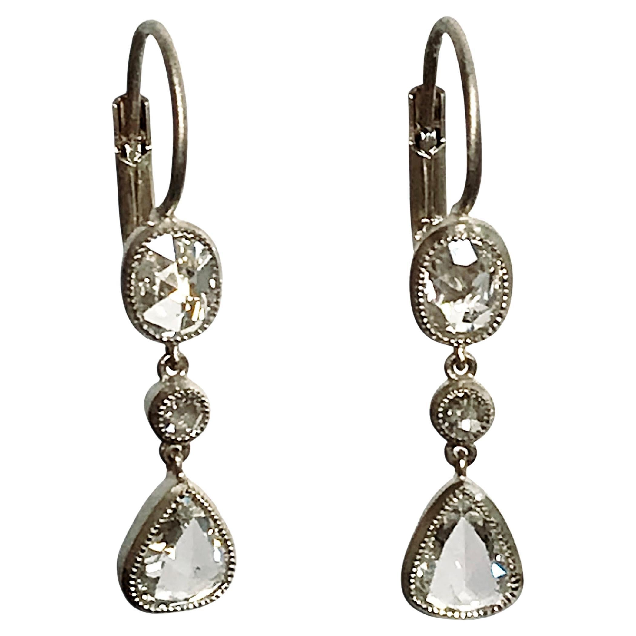 Dalben Rose Cut Diamanten Weißgold  Tropfenohrringe im Angebot