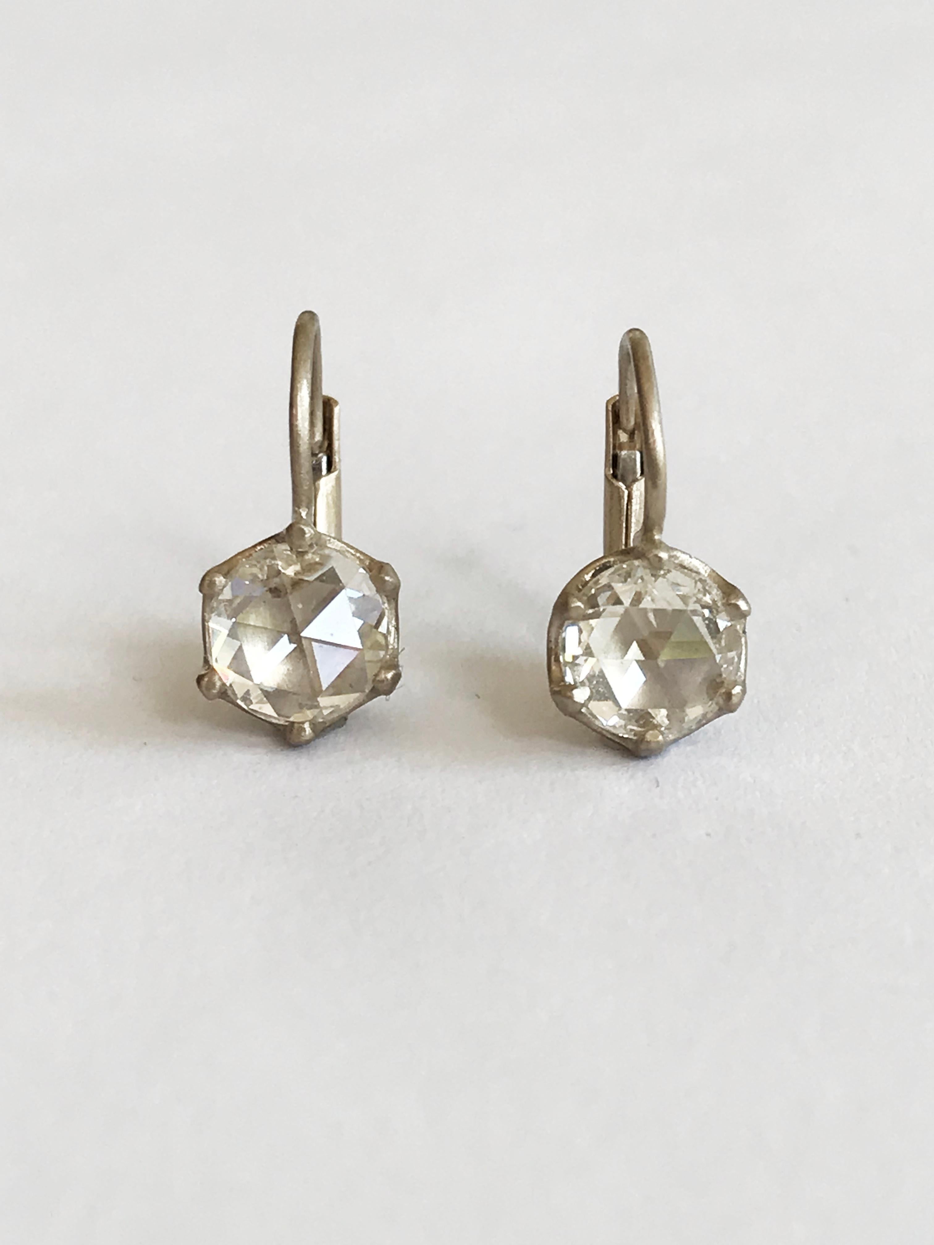 Dalben Rose Cut Diamonds White Gold  Earrings For Sale 6
