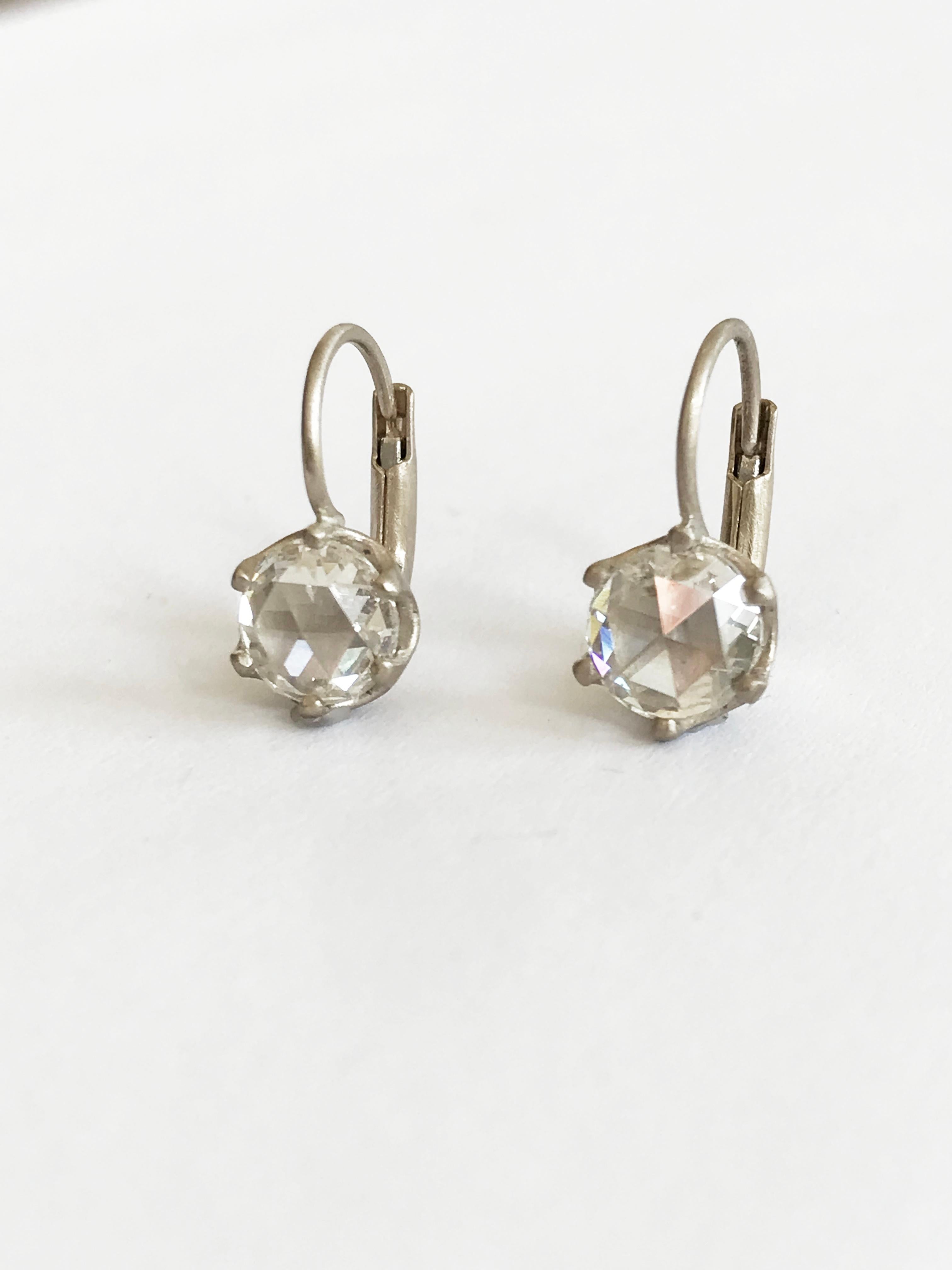 Dalben Rose Cut Diamonds White Gold  Earrings For Sale 1