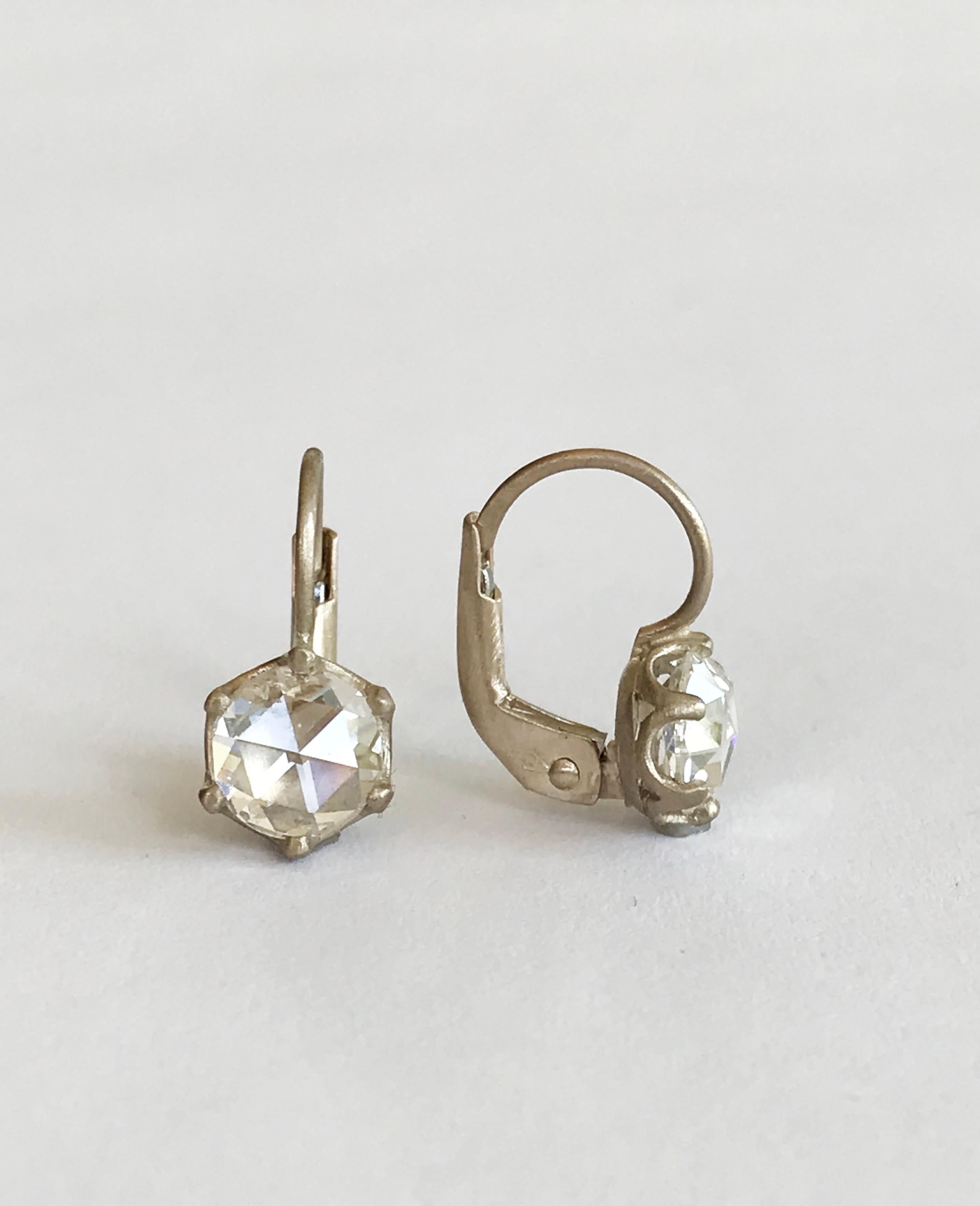 Dalben Rose Cut Diamonds White Gold  Earrings For Sale 2