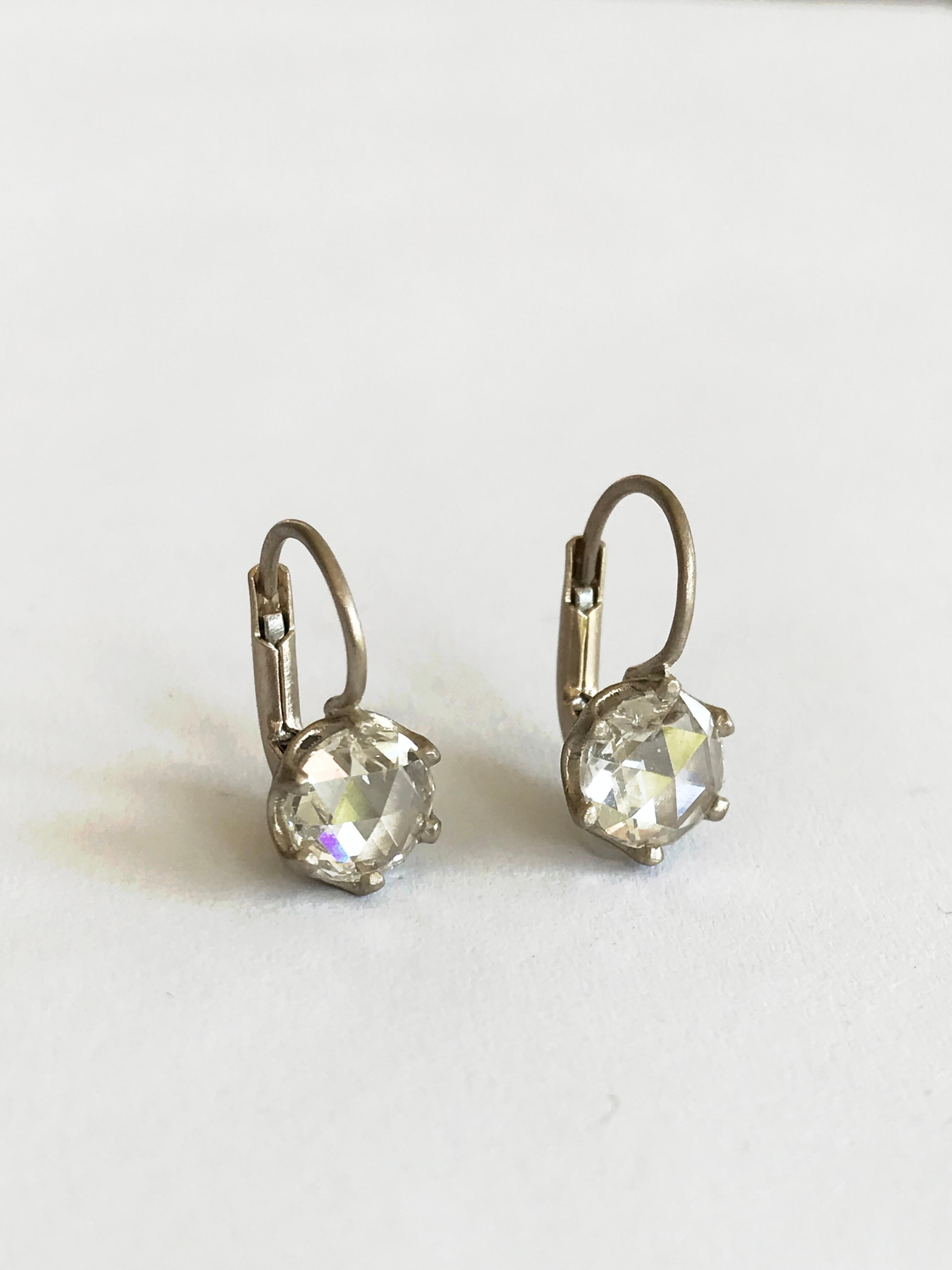 Dalben Rose Cut Diamonds White Gold  Earrings For Sale 3