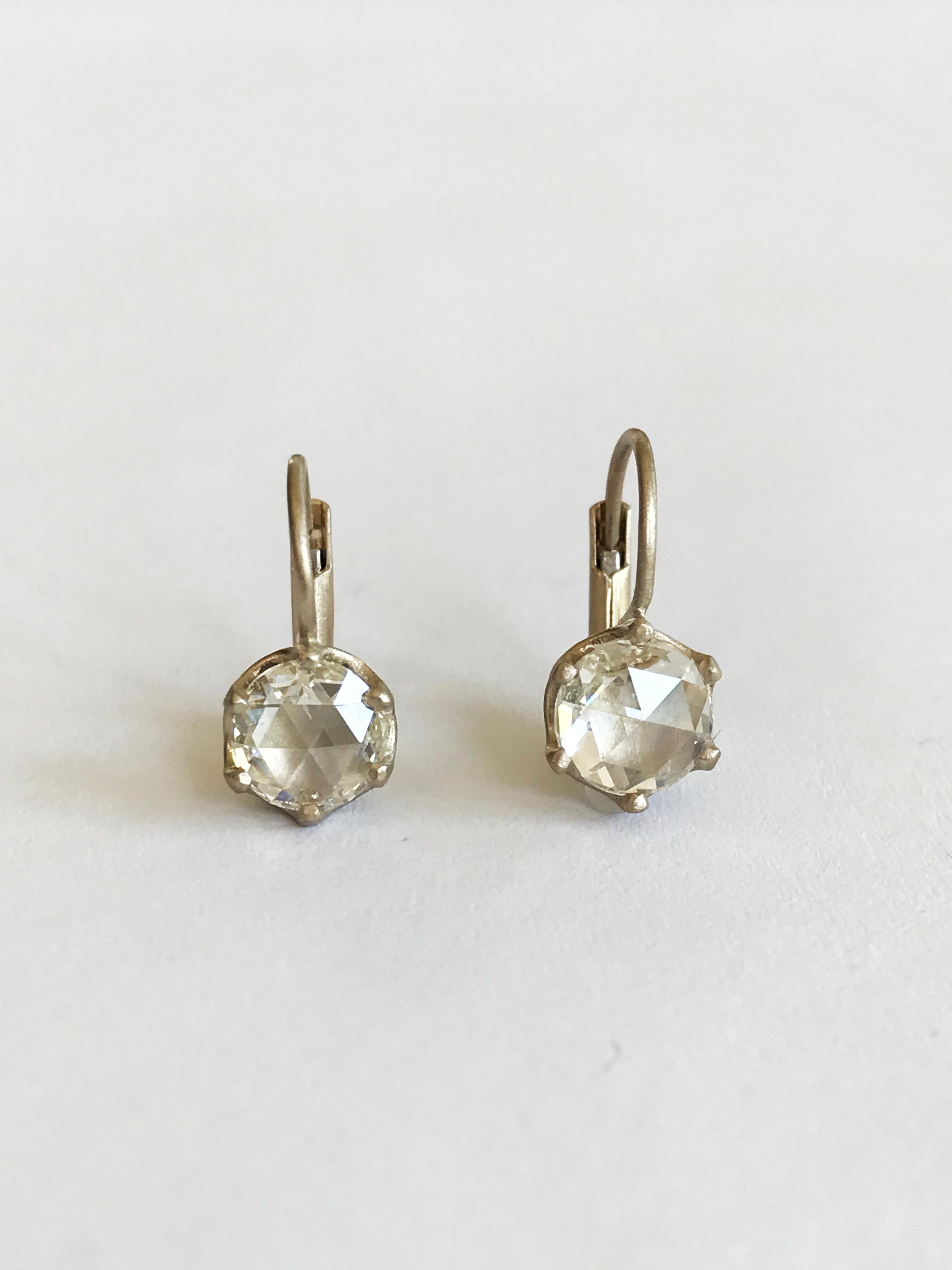 Dalben Rose Cut Diamonds White Gold  Earrings For Sale 4