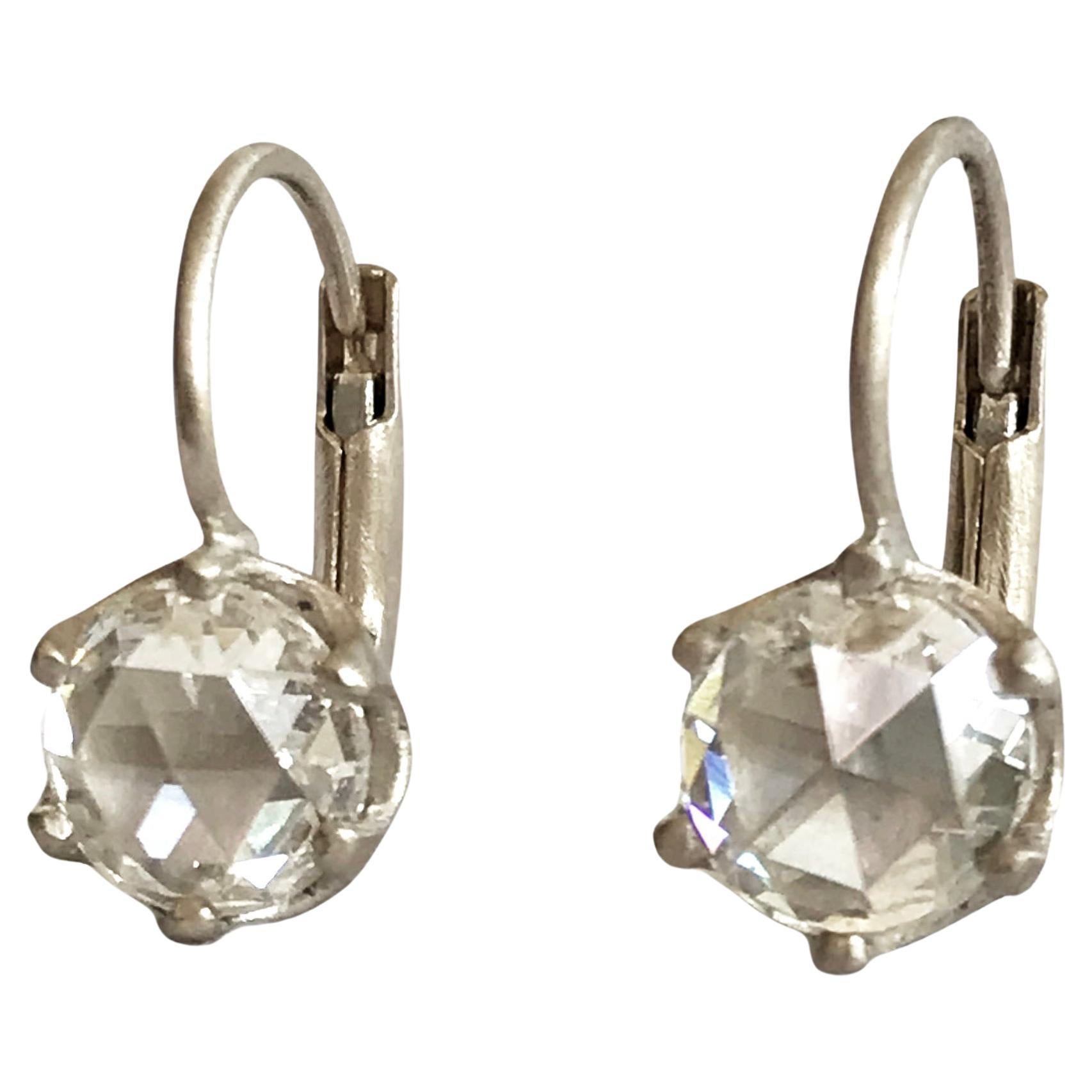 Dalben Rose Cut Diamonds White Gold  Earrings For Sale