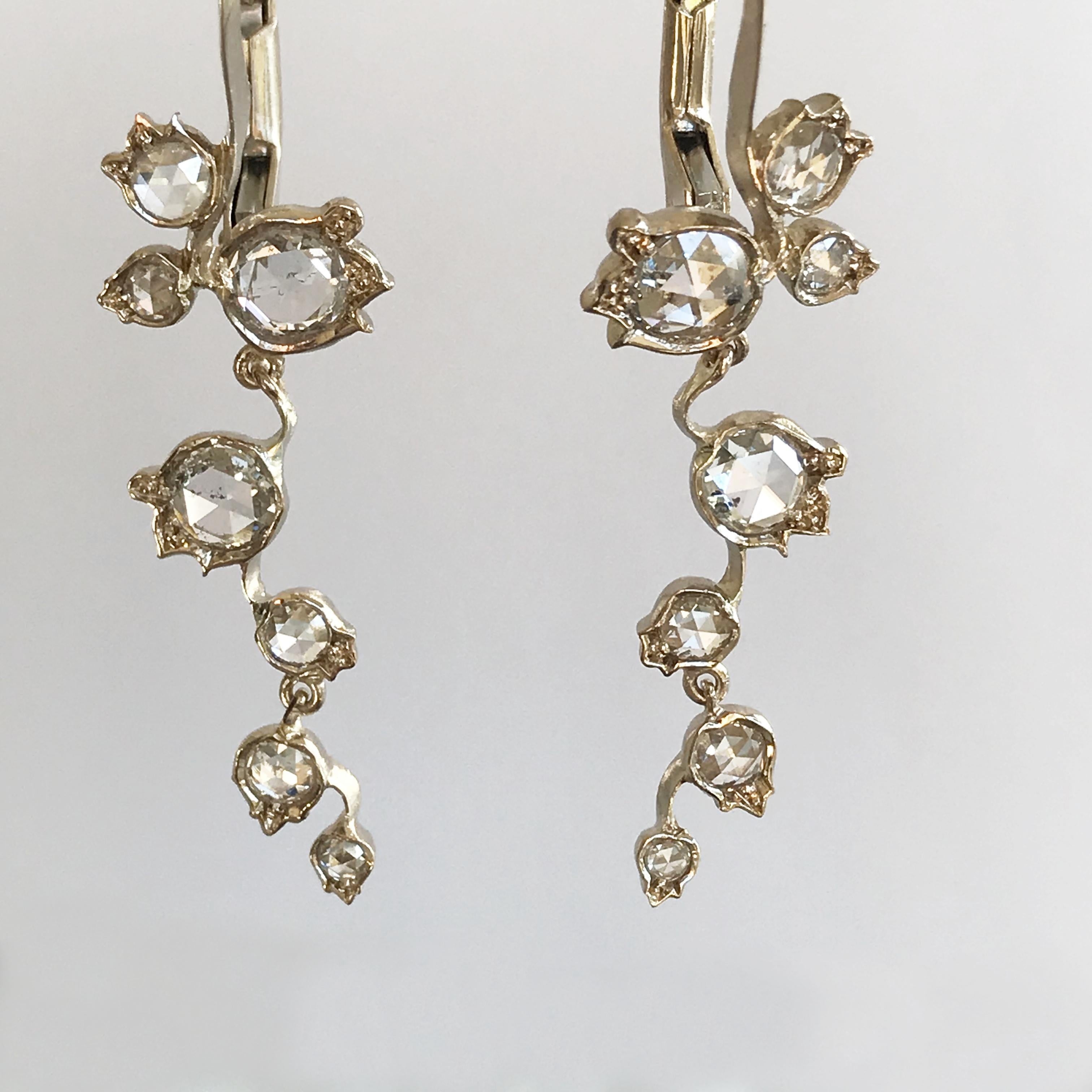 Dalben Rose Cut Diamonds White Gold Floral Earrings For Sale 5