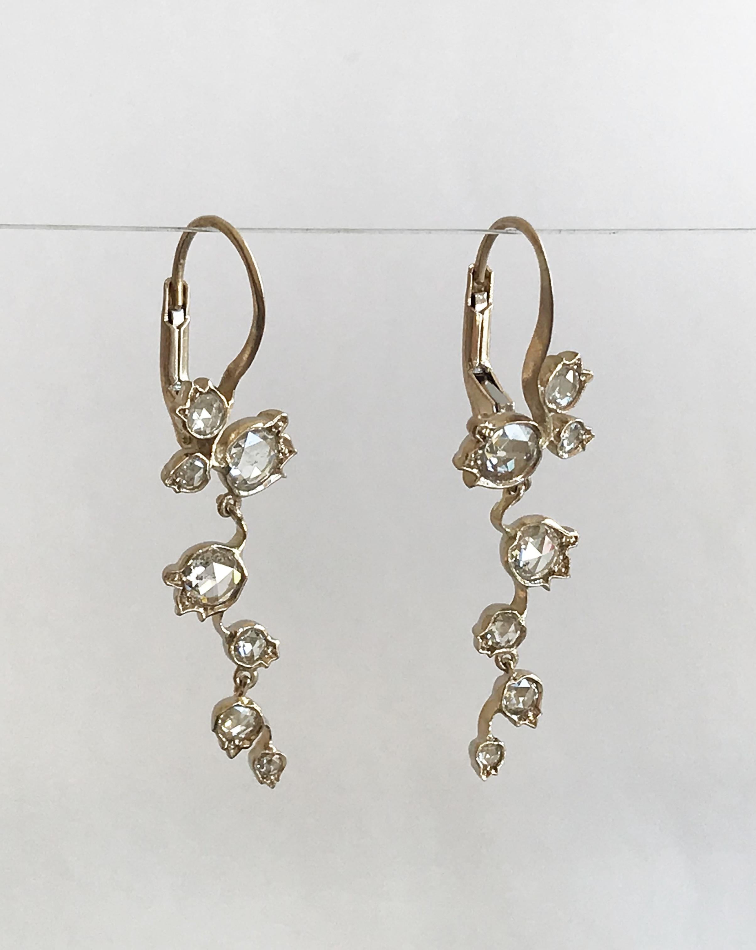 Women's Dalben Rose Cut Diamonds White Gold Floral Earrings For Sale
