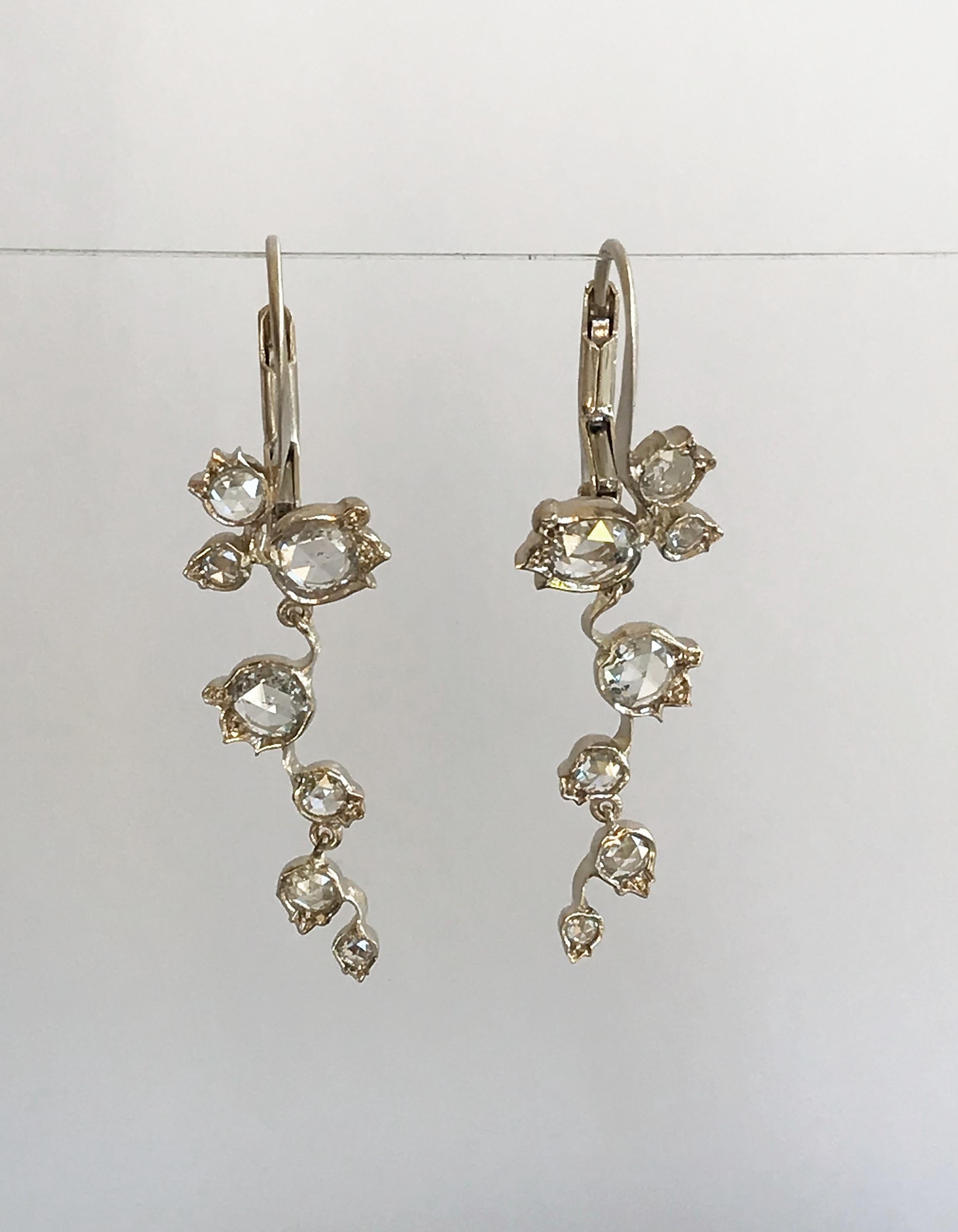 Dalben Rose Cut Diamonds White Gold Floral Earrings For Sale 1
