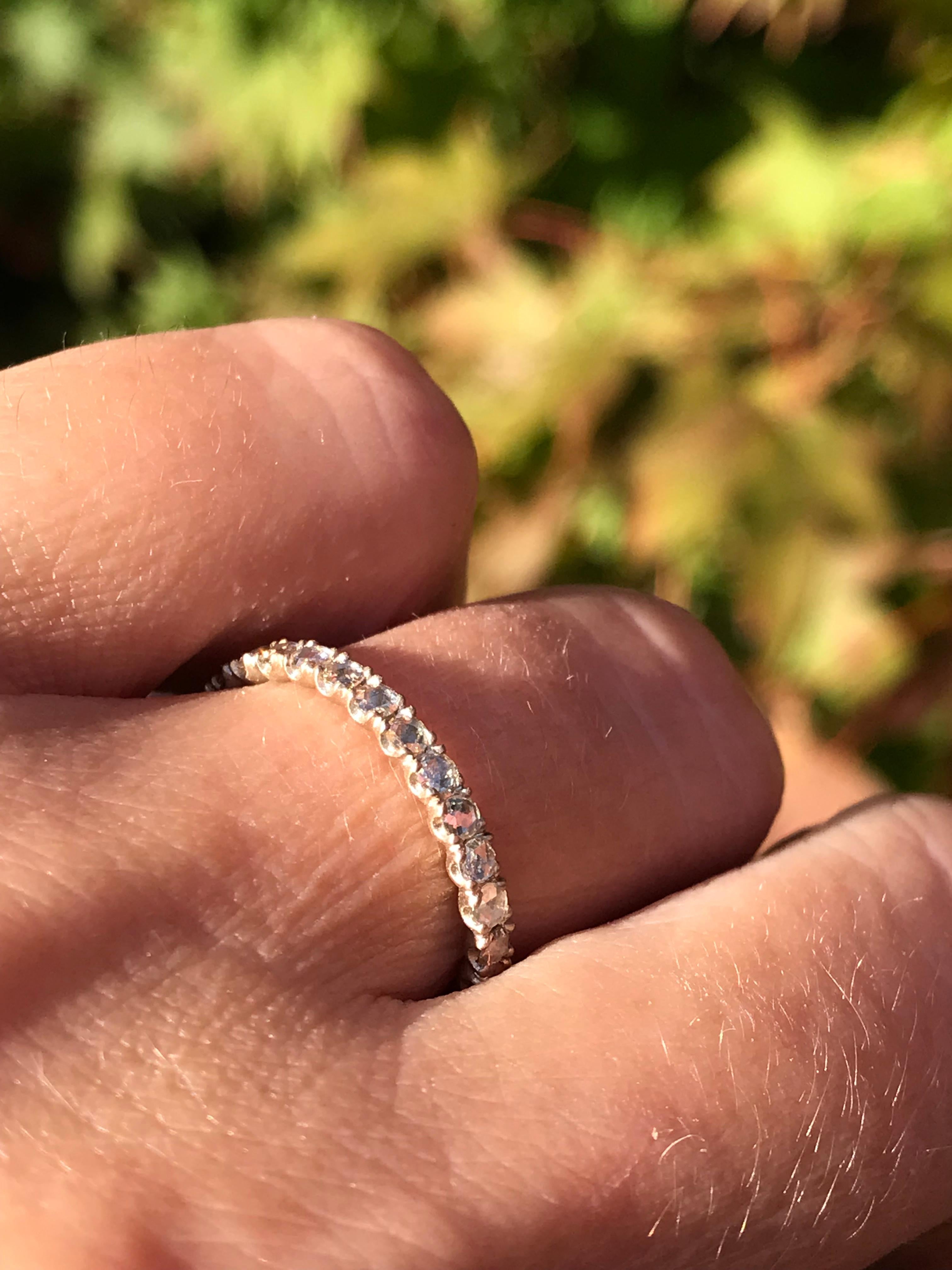 Dalben design 18 kt white gold band ring with 28 white rose cut diamonds total weight 0,60 carat
band height 2 mm
This ring requires 4 week from order to be custom-made size.
The ring is completely hand made in our atelier in Italy Como with a