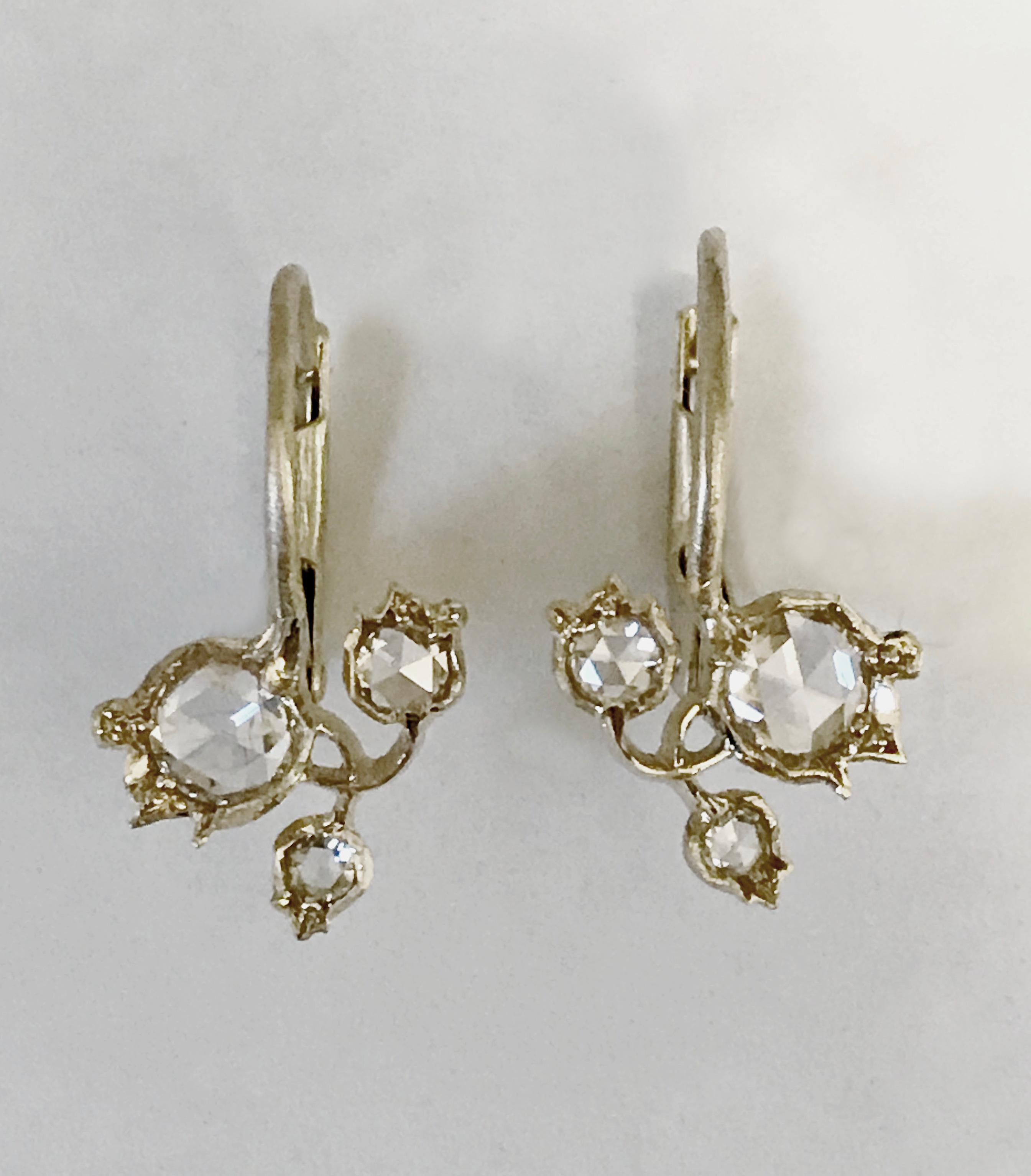 Dalben Rose Cut Diamonds White Gold Small Floral Earrings 5