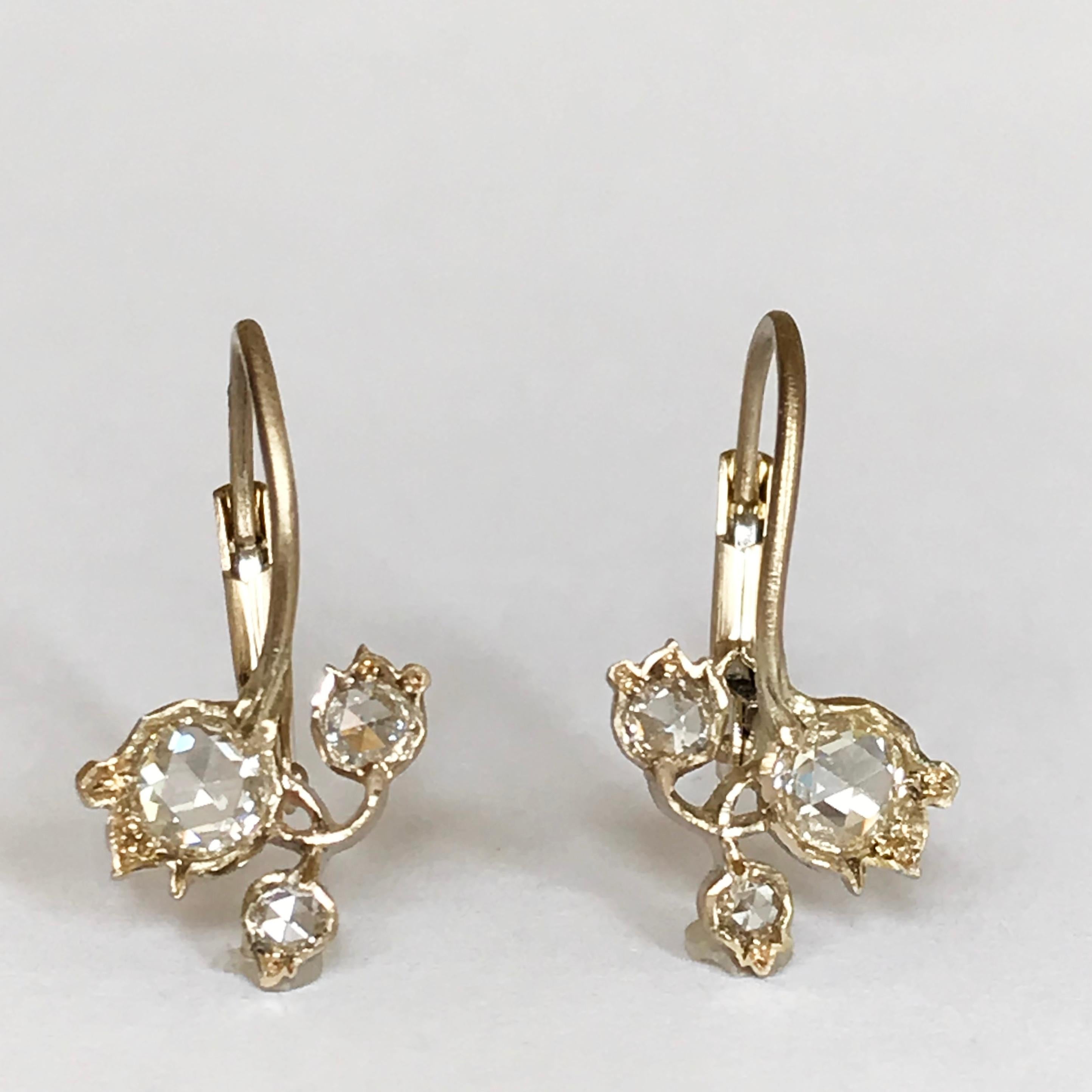 Dalben Rose Cut Diamonds White Gold Small Floral Earrings 6