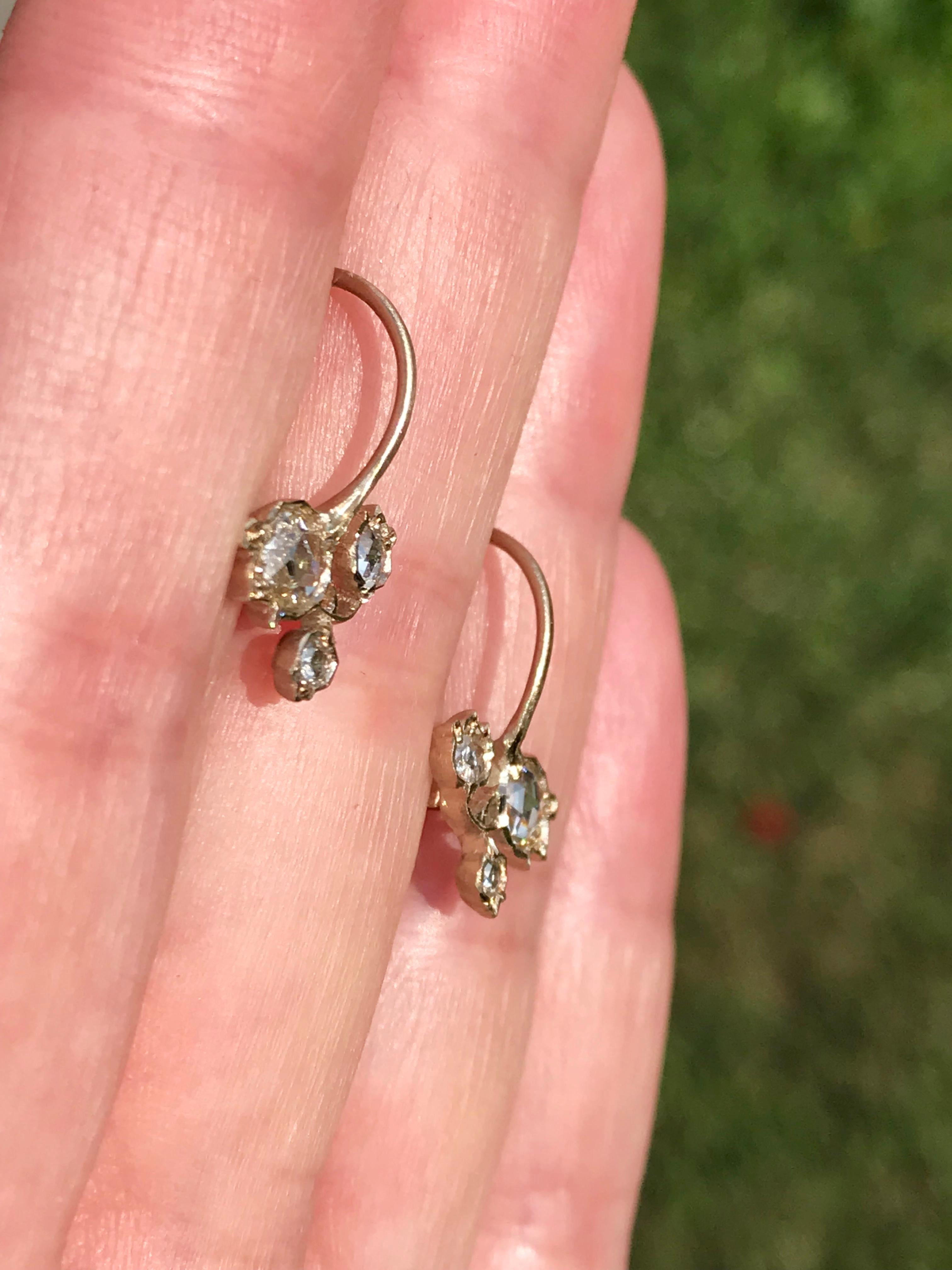 Women's Dalben Rose Cut Diamonds White Gold Small Floral Earrings For Sale