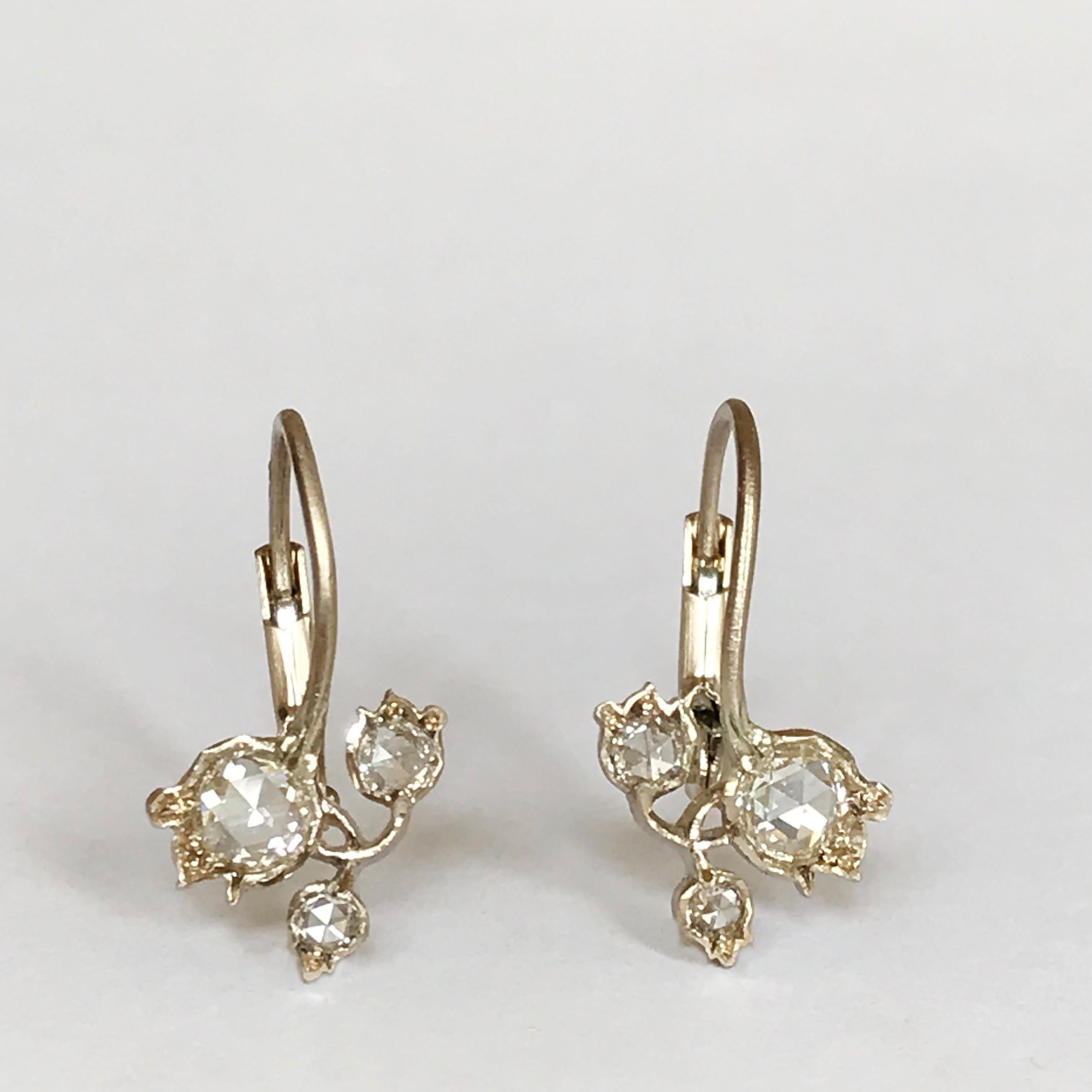 Dalben Rose Cut Diamonds White Gold Small Floral Earrings 1