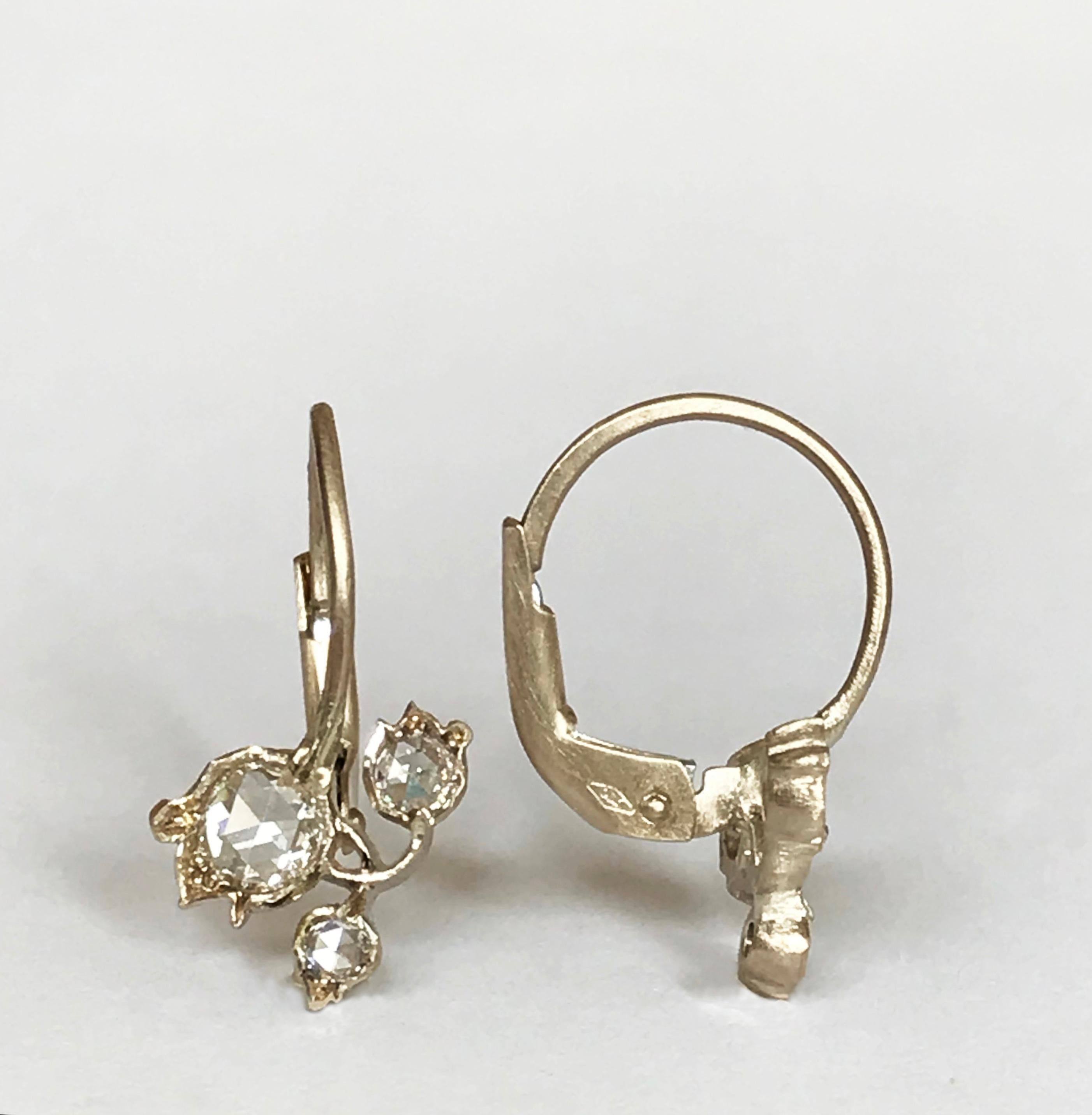 Dalben Rose Cut Diamonds White Gold Small Floral Earrings 2