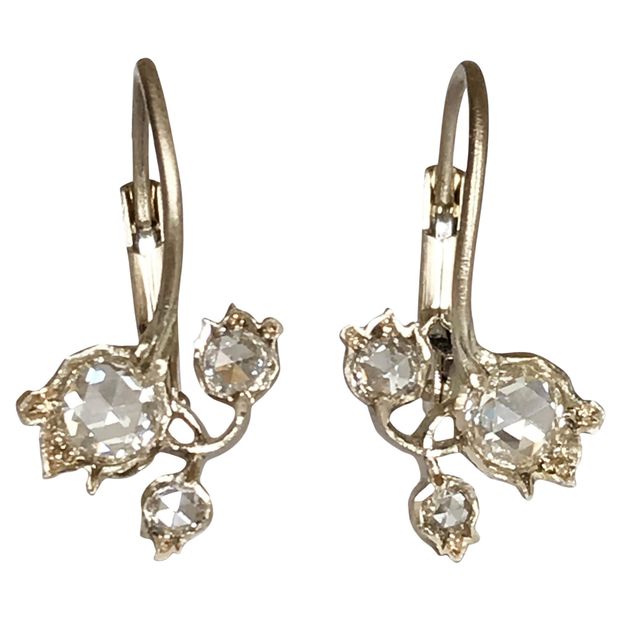 Dalben Rose Cut Diamonds White Gold Small Floral Earrings