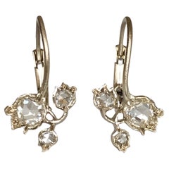 Dalben Rose Cut Diamonds White Gold Small Floral Earrings