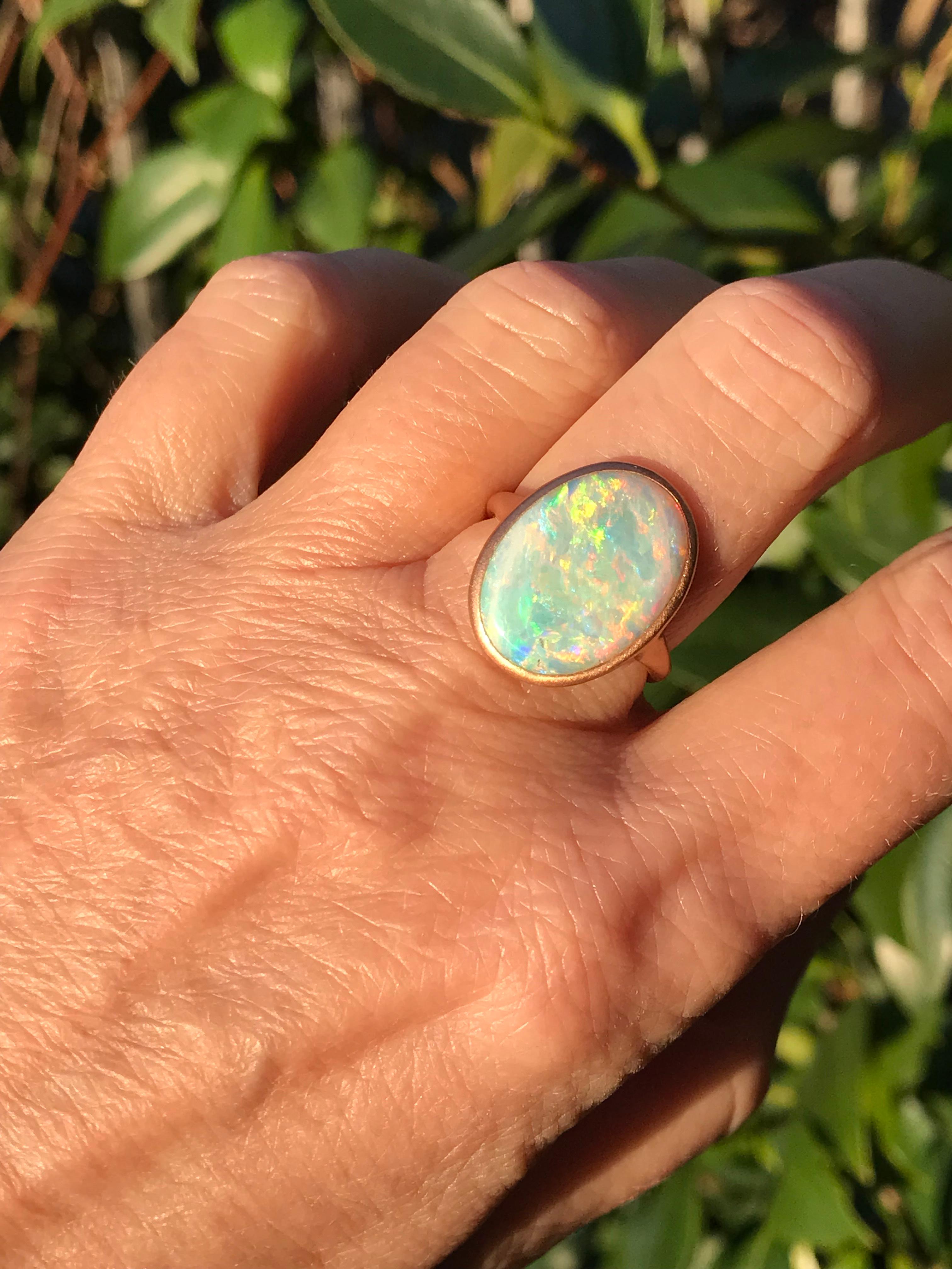 Cabochon Dalben Rose Gold Ring and Australian Coober Pedy Opal
