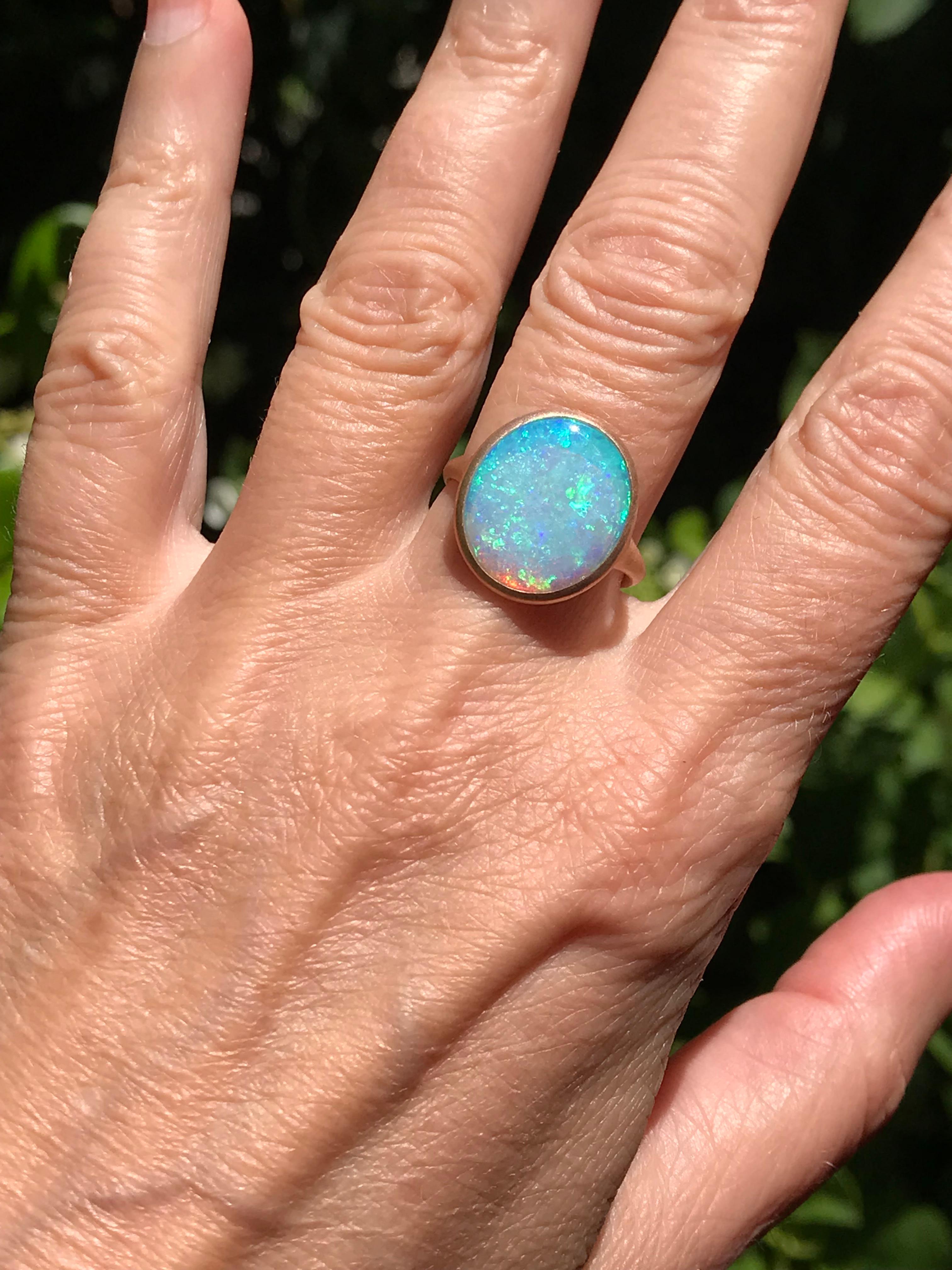 Cabochon Dalben Rose Gold Ring With Coober Pedy Opal