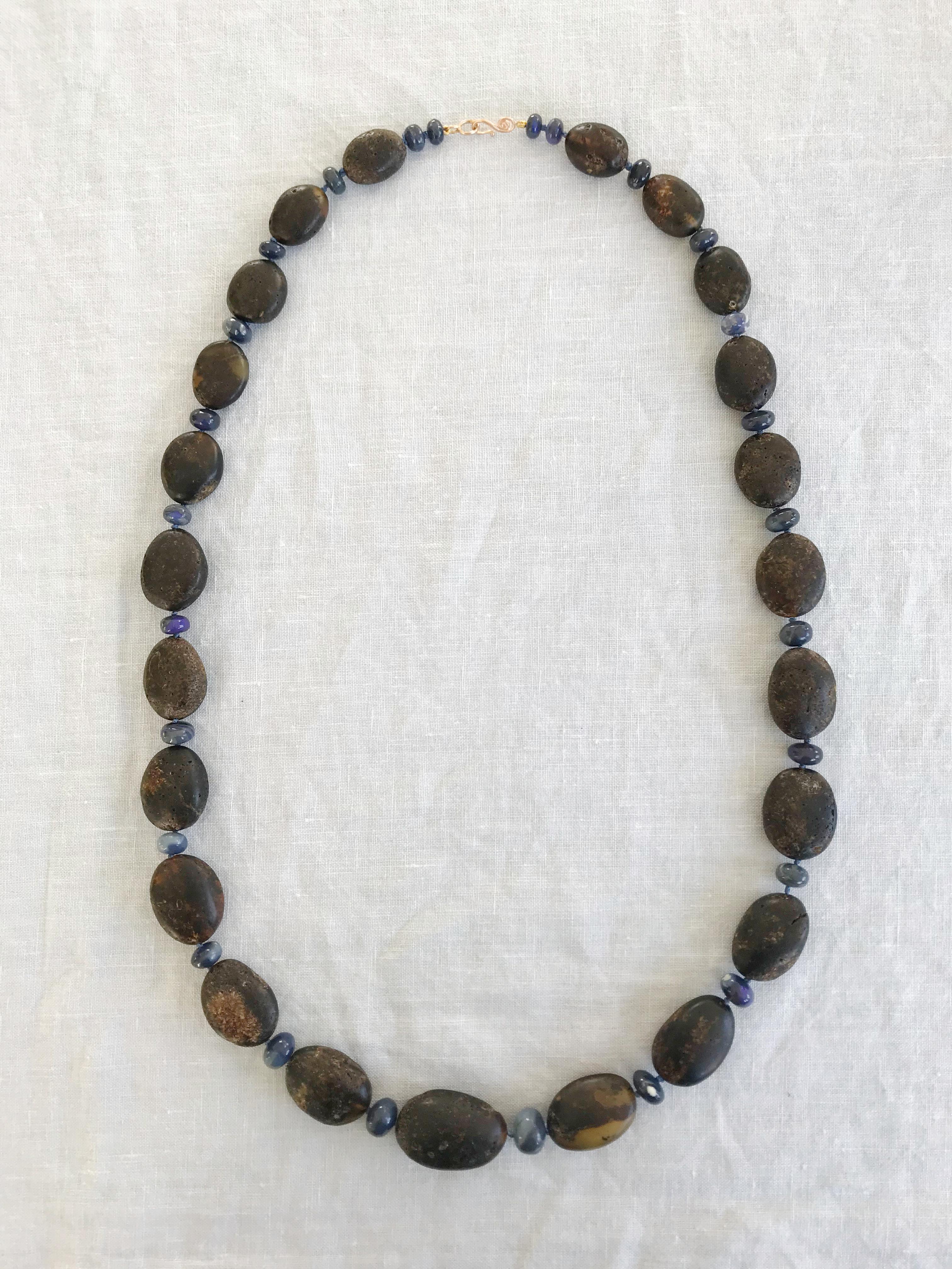 Dalben Rough Amber and Australian Opal Necklace In New Condition For Sale In Como, IT