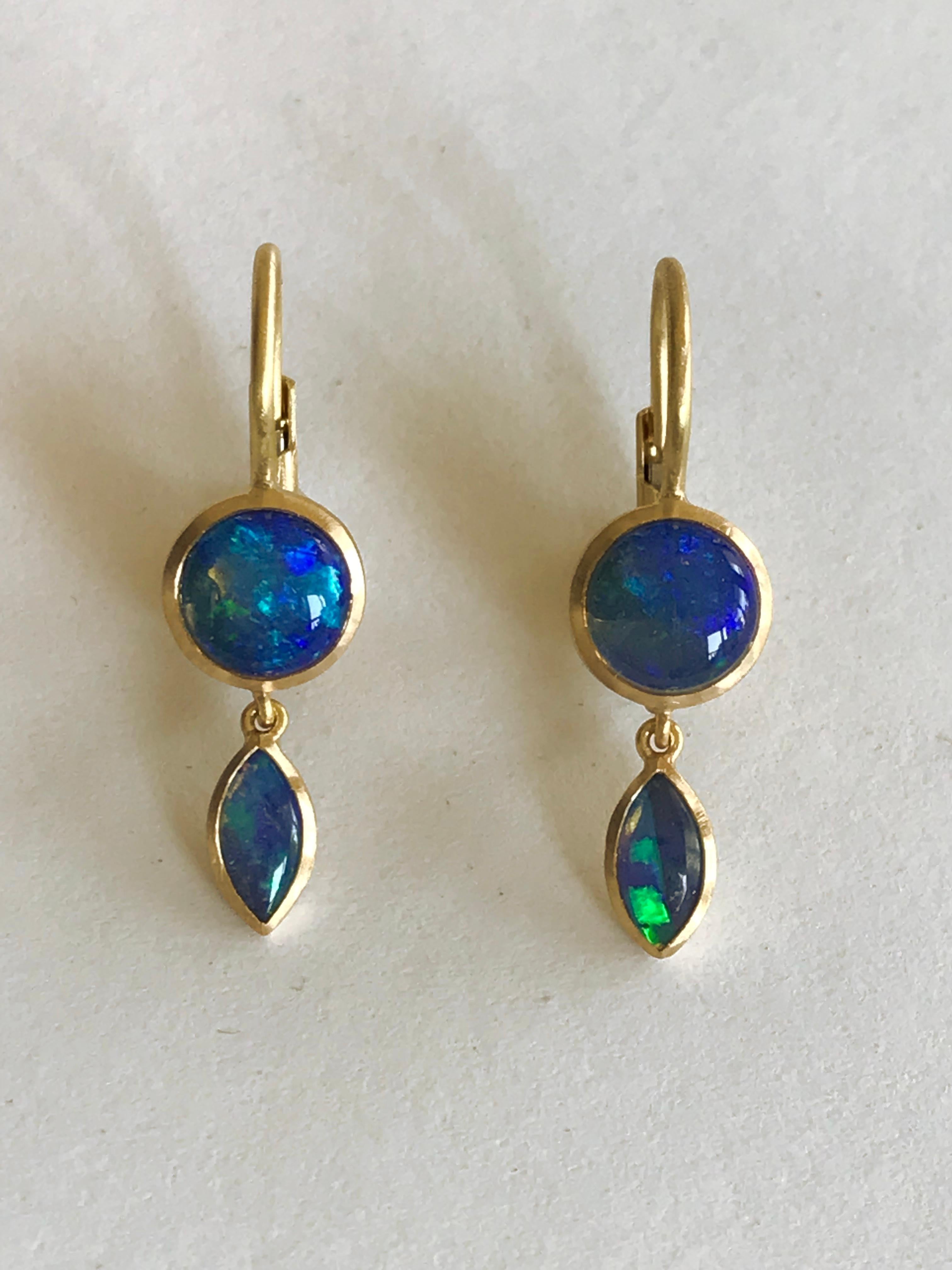 Cabochon Dalben Round and navette Shape Australian Opal Yellow Gold Earrings For Sale