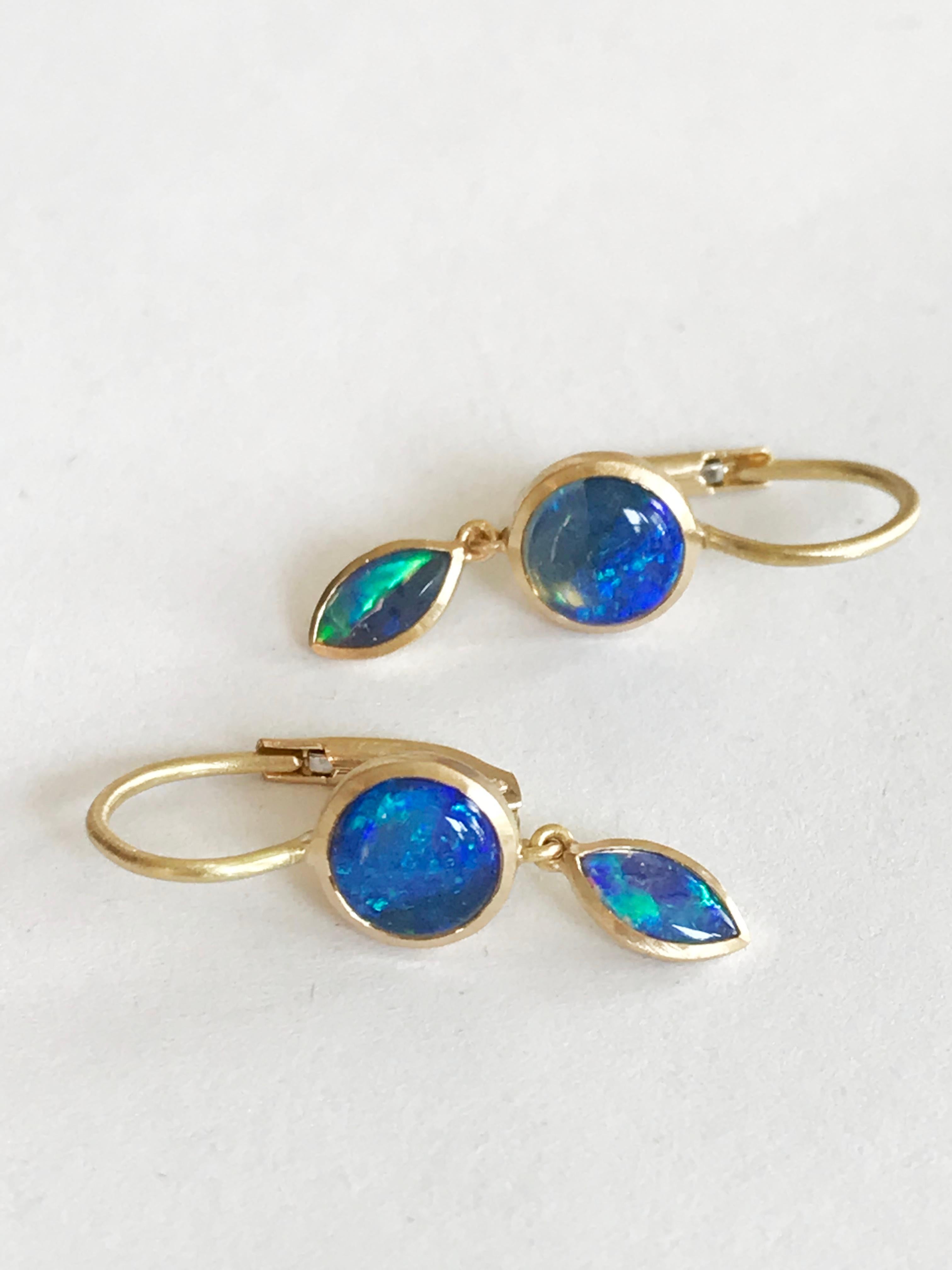 Women's Dalben Round and navette Shape Australian Opal Yellow Gold Earrings For Sale