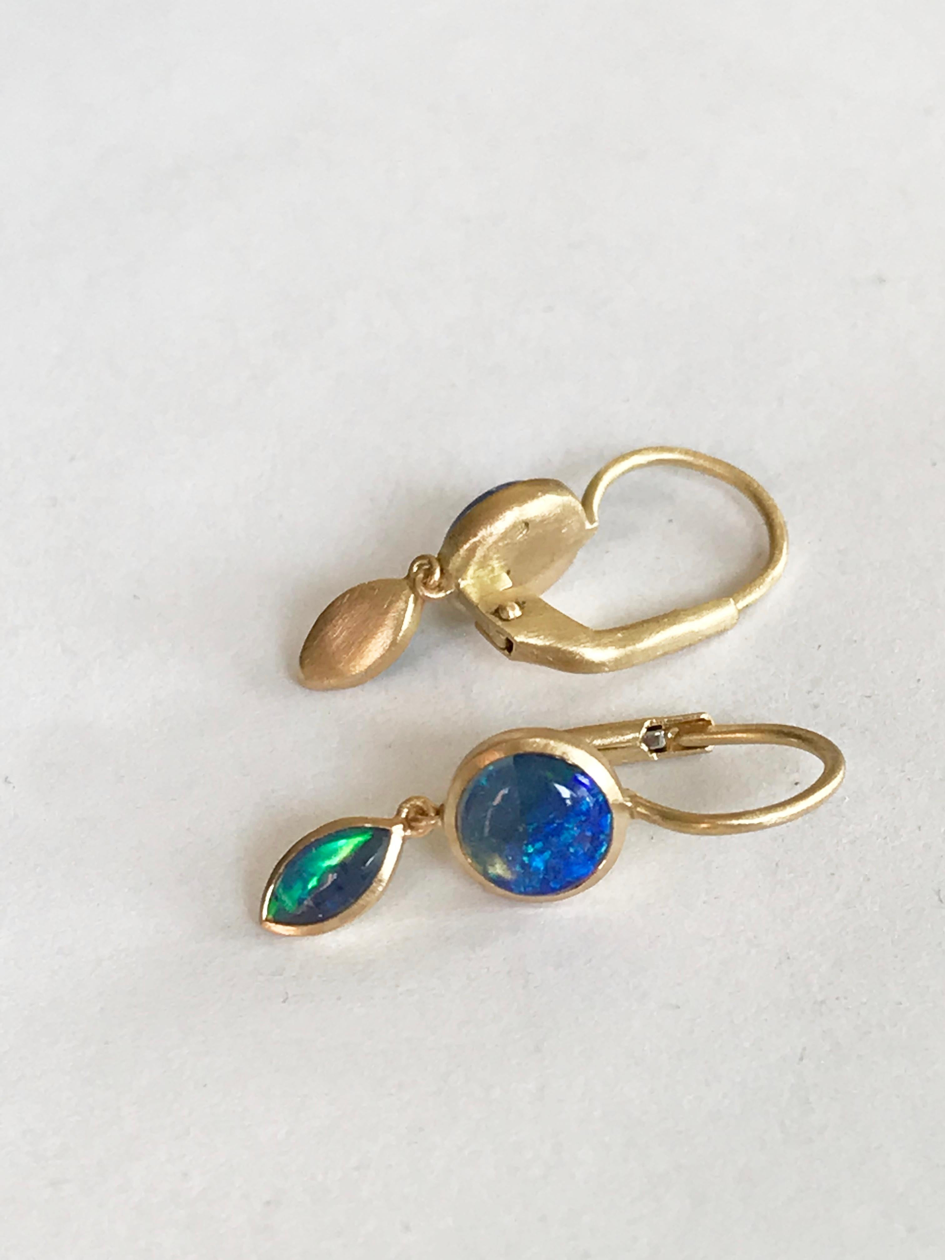 Dalben Round and navette Shape Australian Opal Yellow Gold Earrings For Sale 1