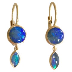 Dalben Round and navette Shape Australian Opal Yellow Gold Earrings